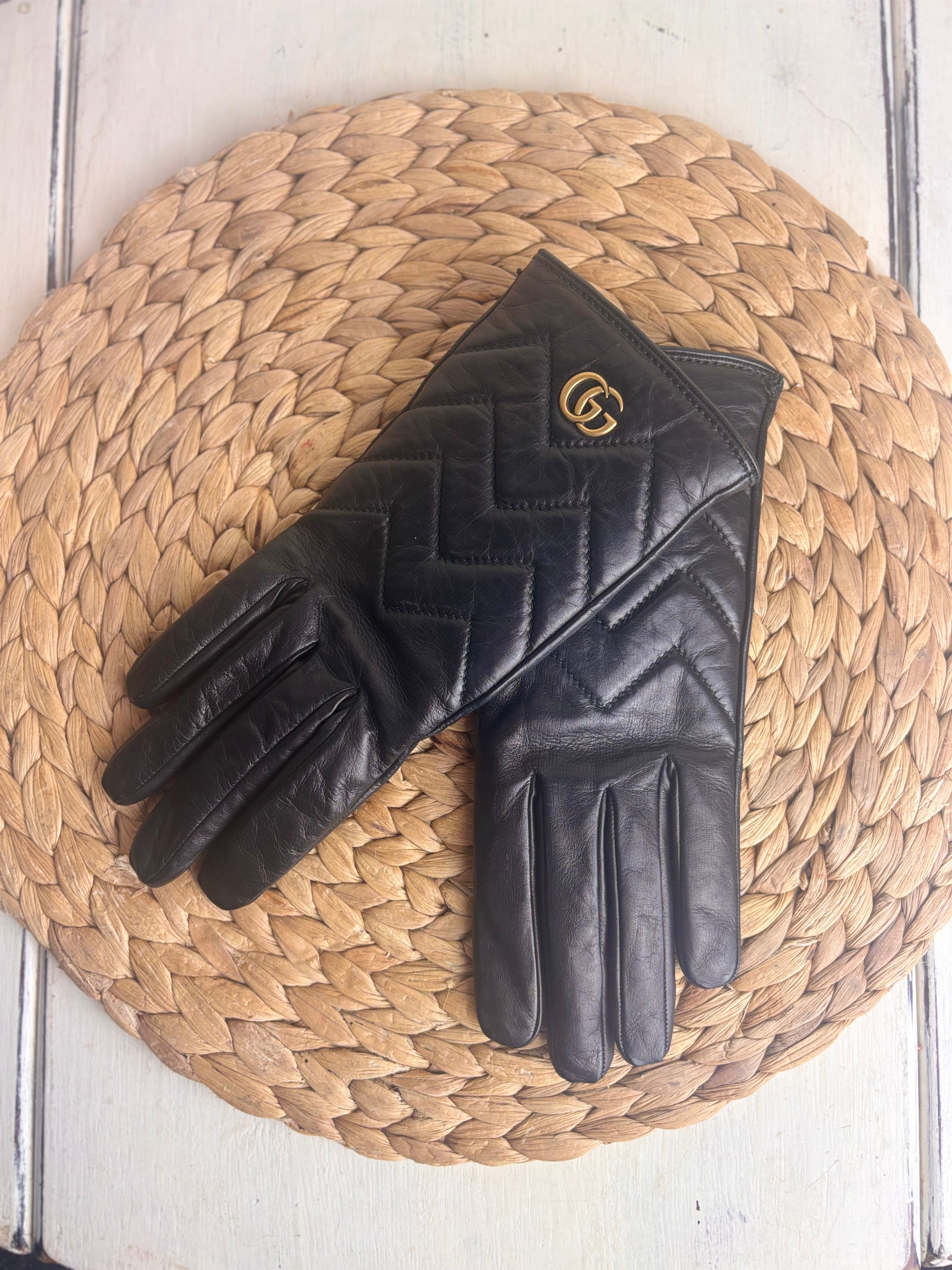 GUCCI GG Maramont Chevron Leather Gloves