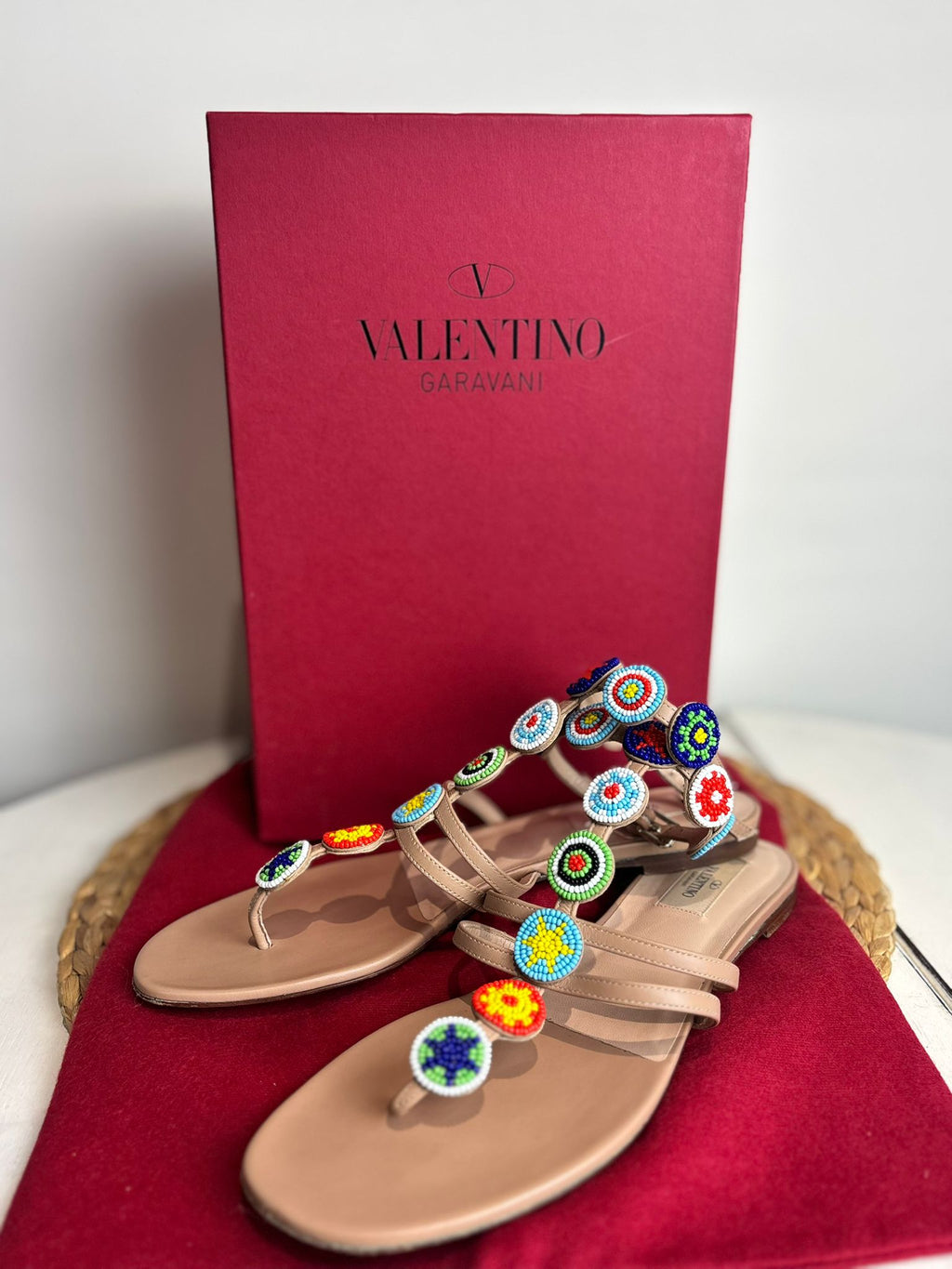 Valentino Garavani Beaded Leather Floral-Lucite Flats
