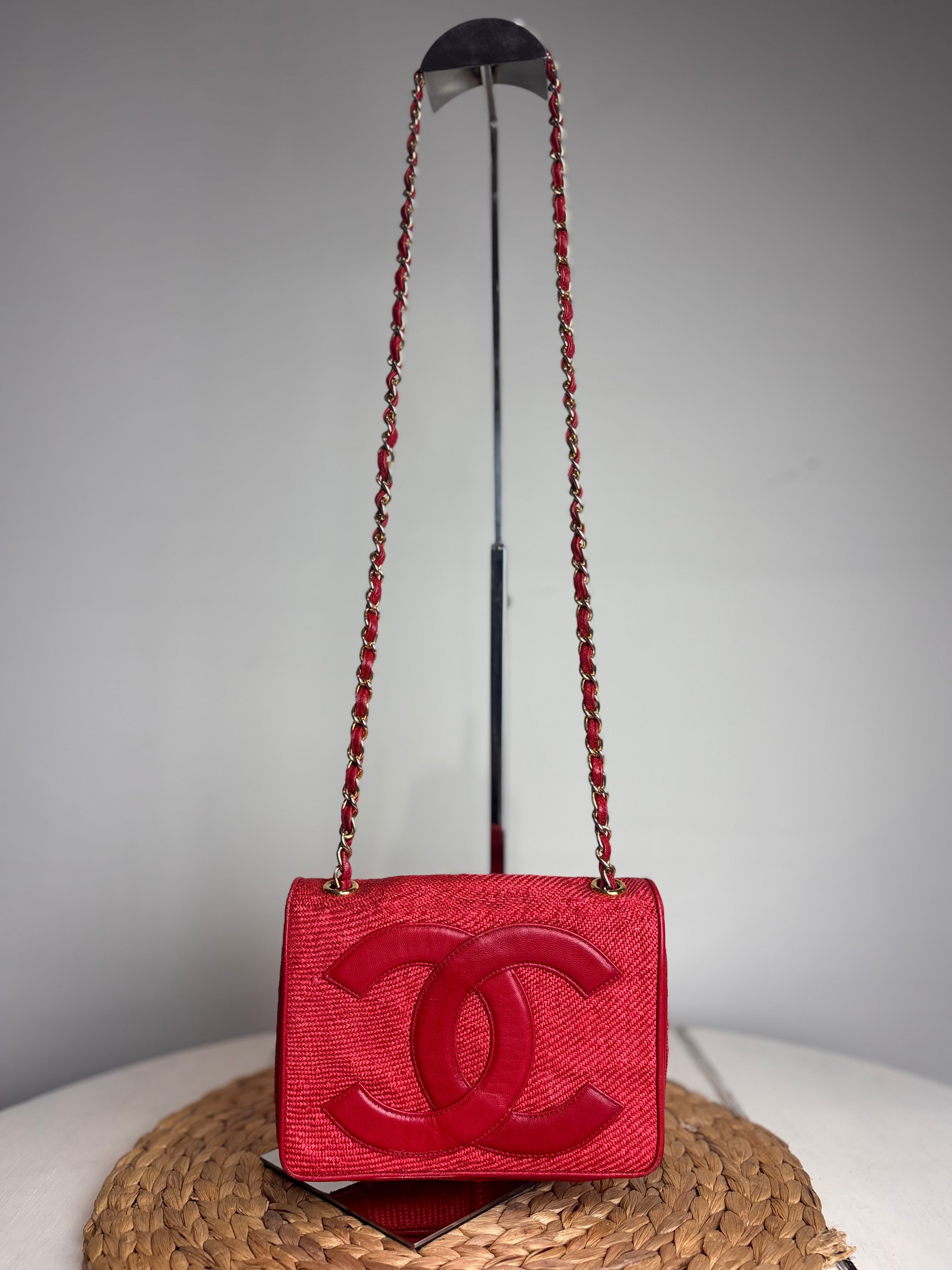 Chanel Red Raffia Mania Shoulder Bag (22K-24K Gold Hardware)