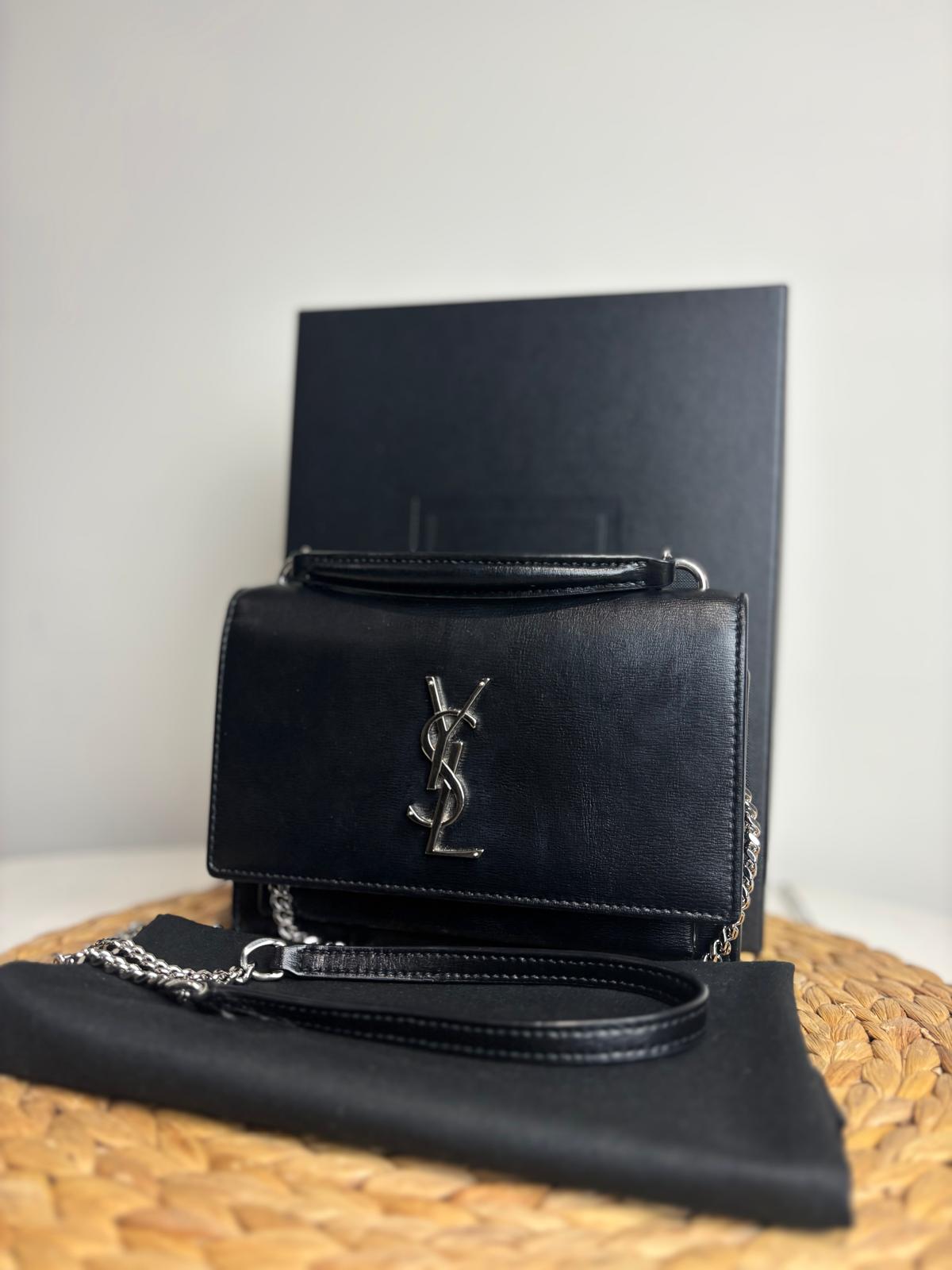 YSL Black Sunset Top Handle Chain Wallet