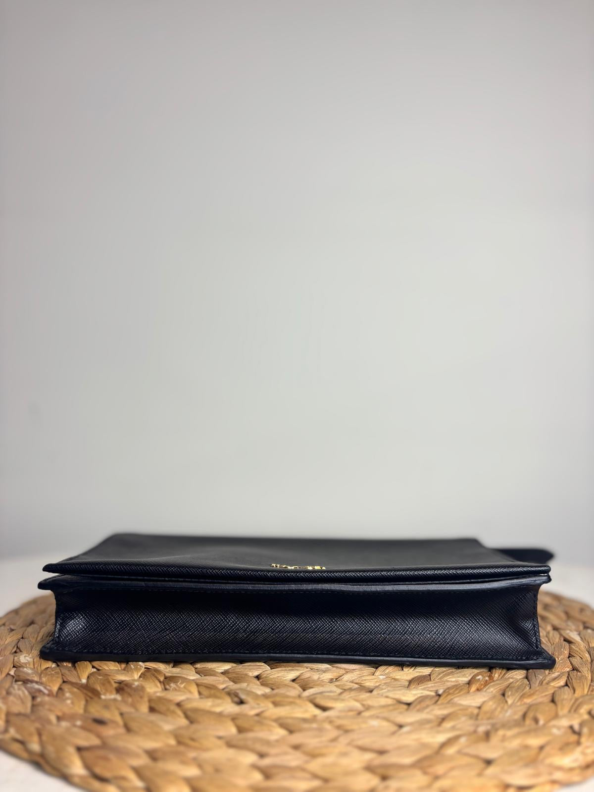 Prada Black Saffiano Leather Pouchette