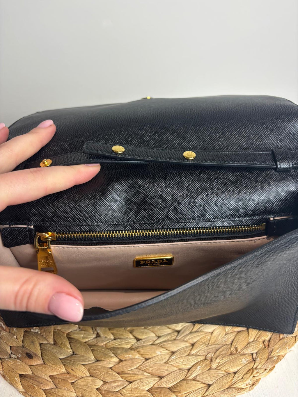Prada Black Saffiano Leather Pouchette