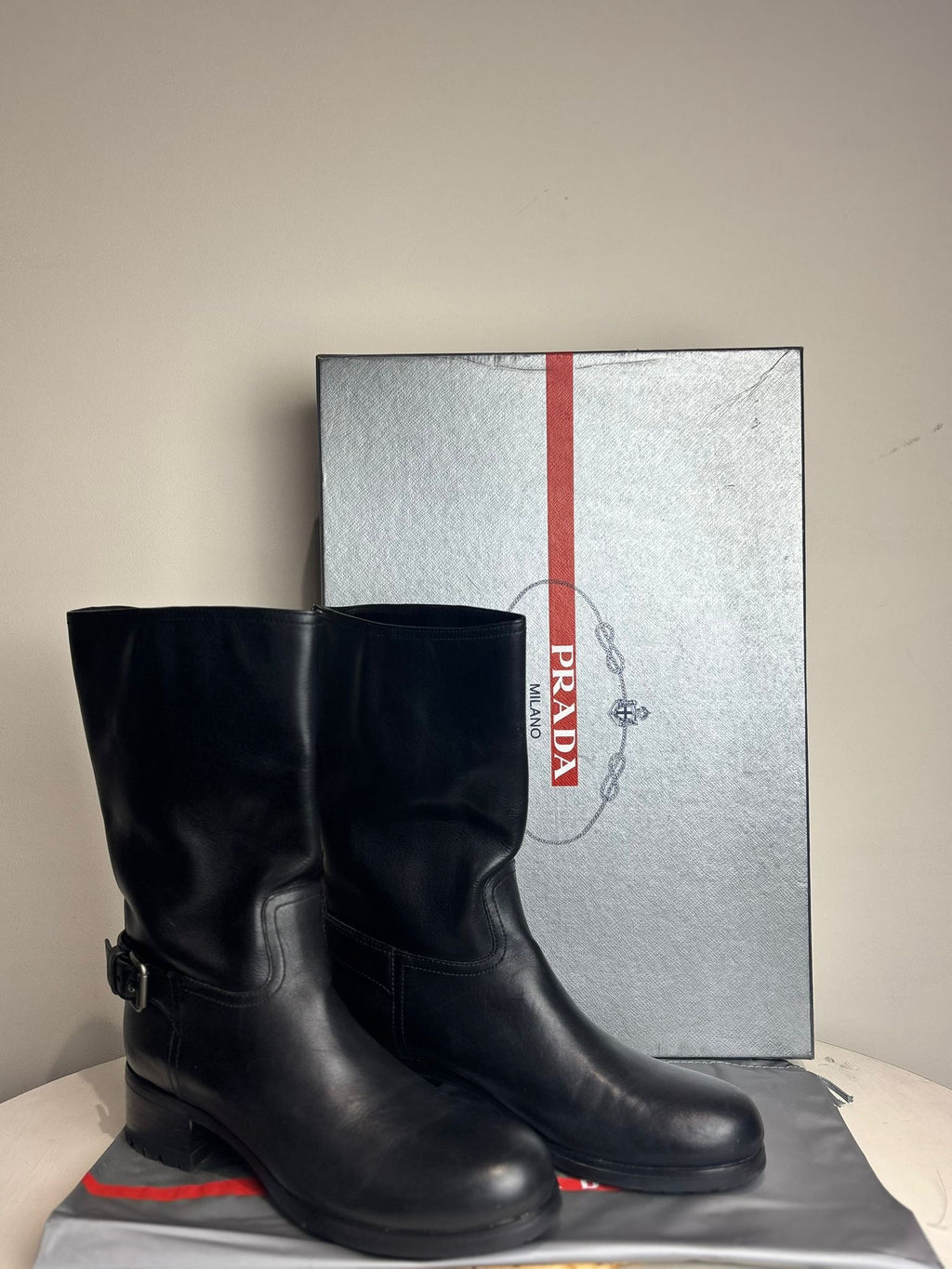 Prada Leather Moto Boots