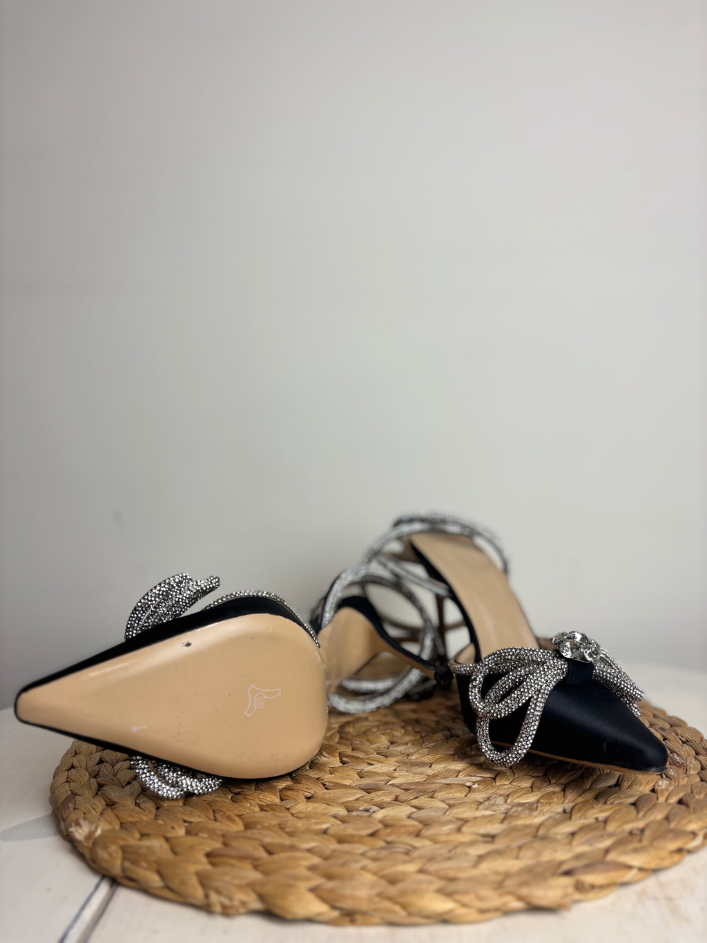 Mach & Mach Double Bow Crystal Satin Heels