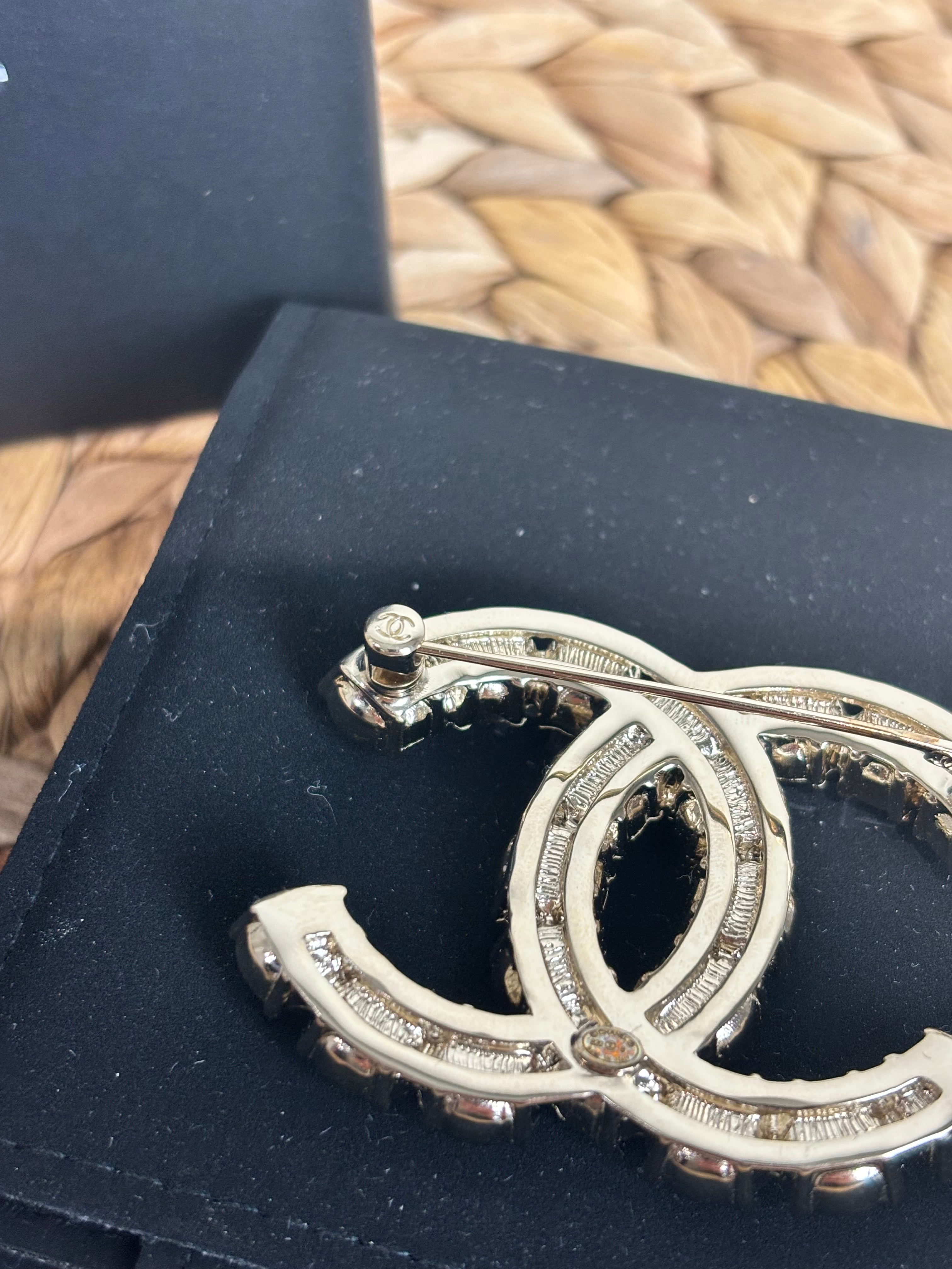 Chanel CC Large Crystal & Simulated Pearl Brooch