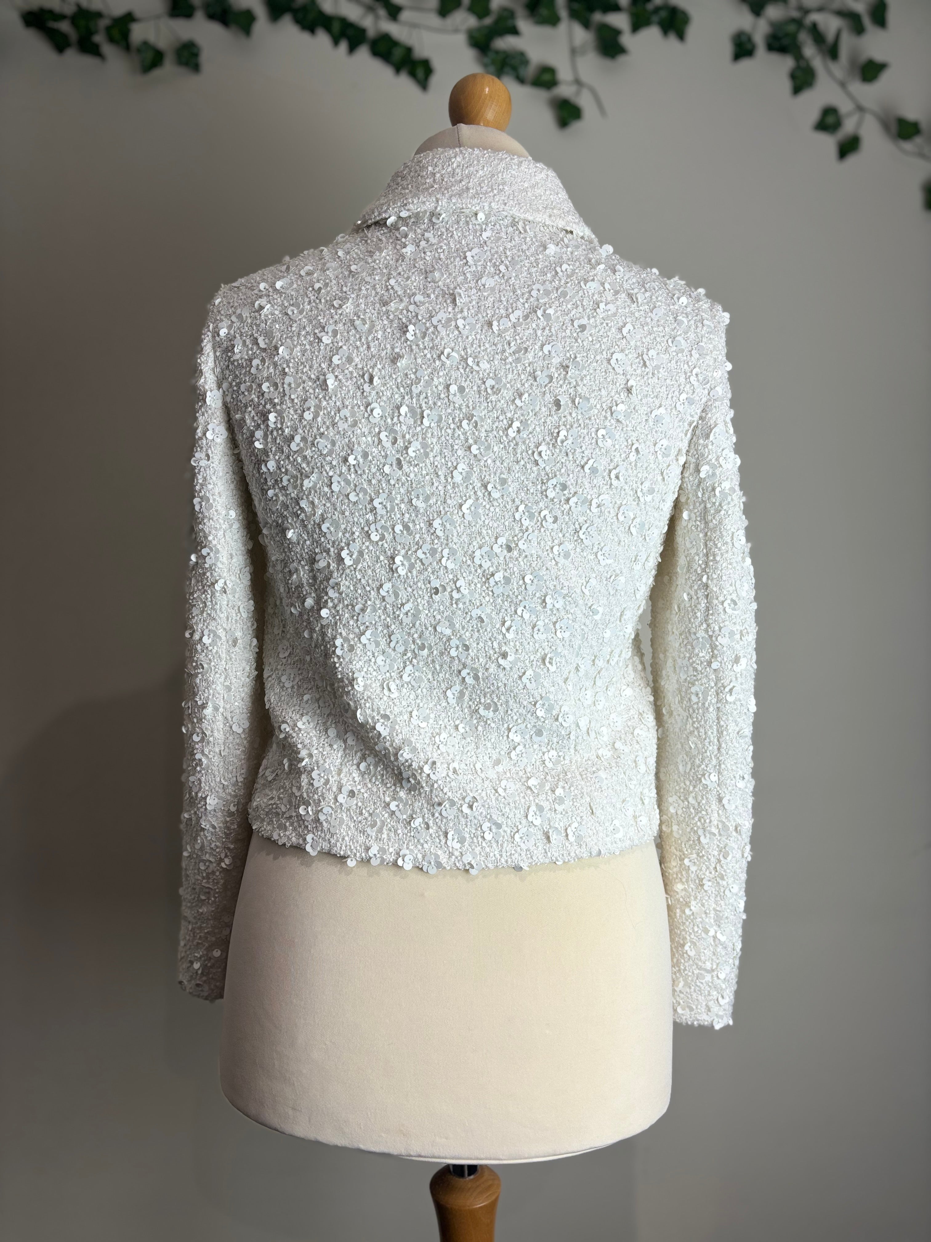 Zara White Sequin Cropped Jacket