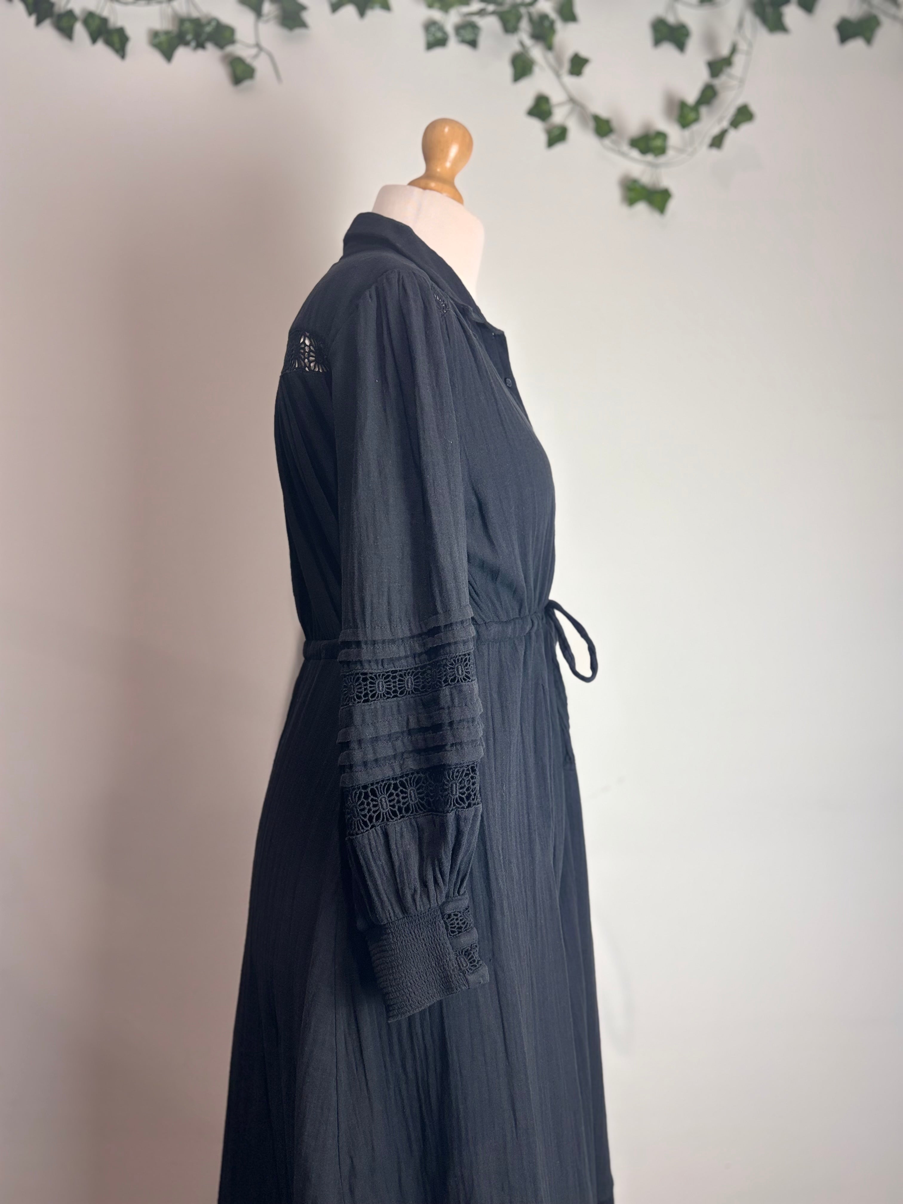 ME+EM Black Cheesecloth Drawstring Maxi Dress