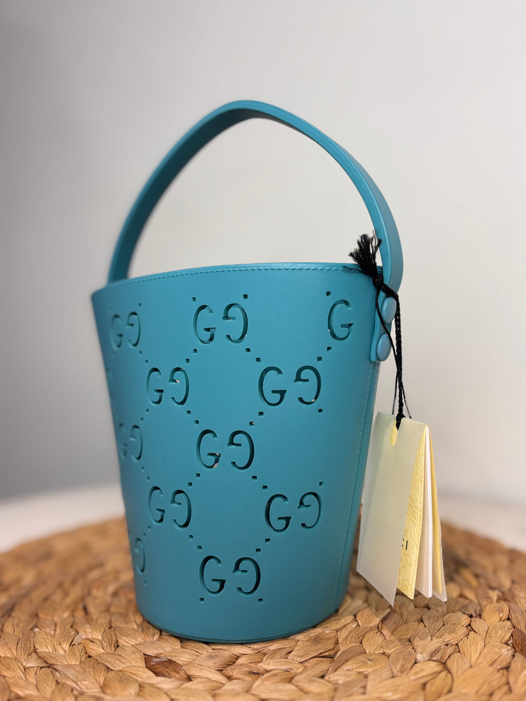 GUCCI Blue GG Perforated Rubber Bucket Bag