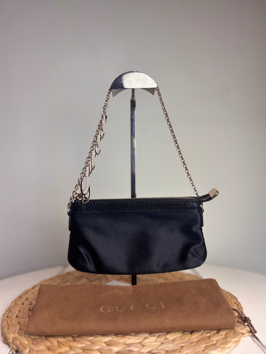 GUCCI Charm Chain Satin Pouchette