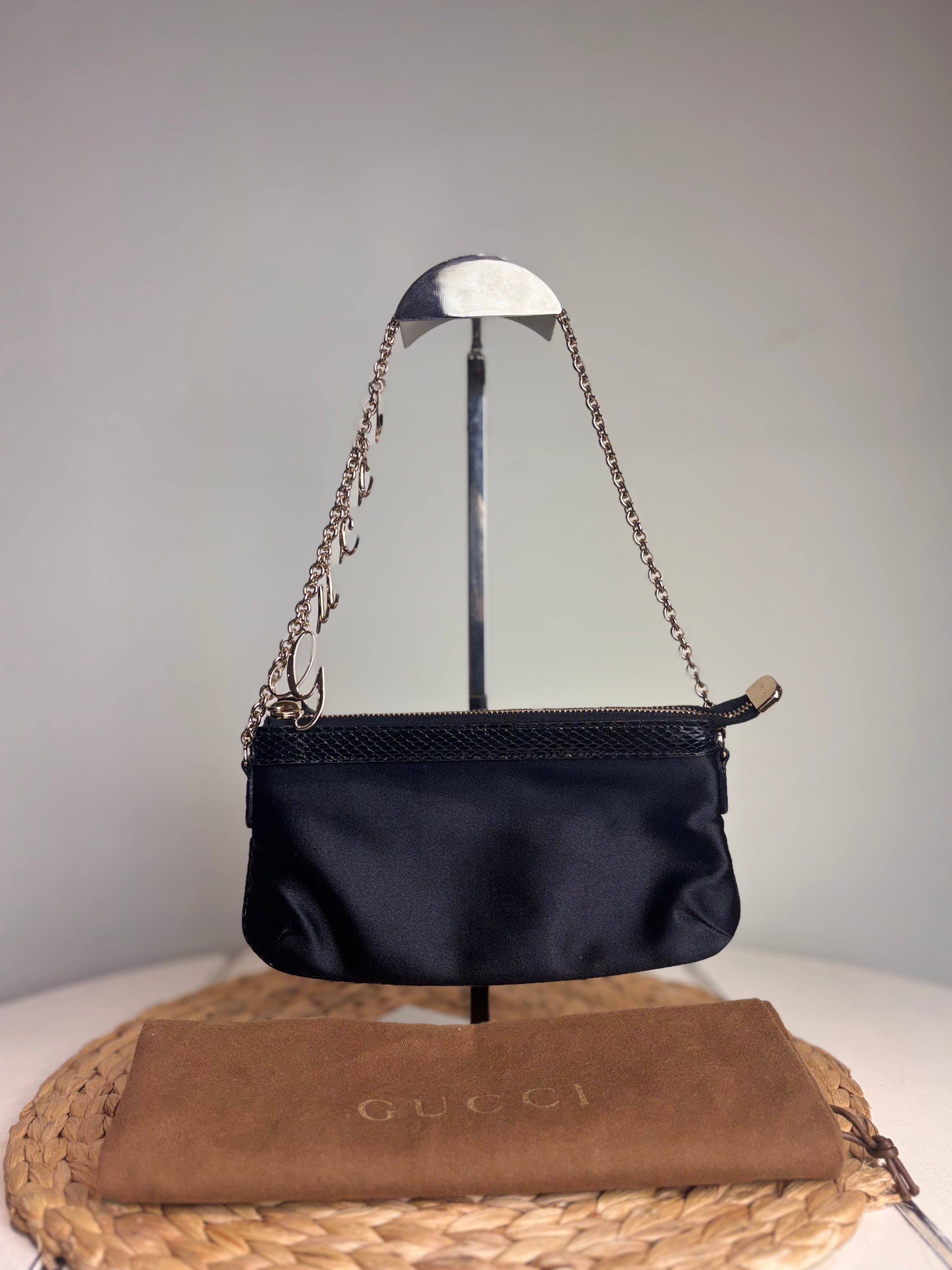 GUCCI Charm Chain Satin Pouchette