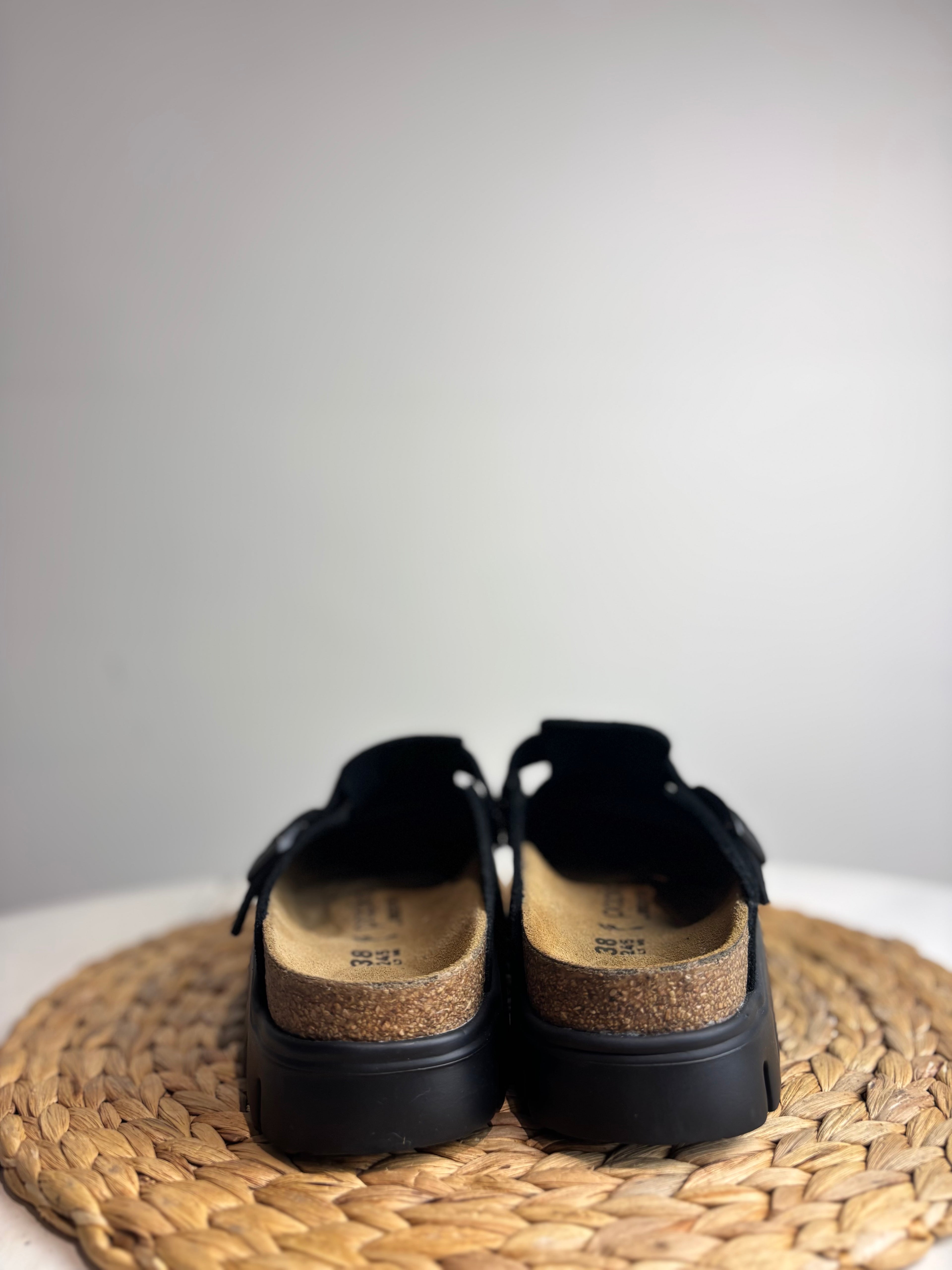 Birkenstock Papilo Boston Black Suede Clogs