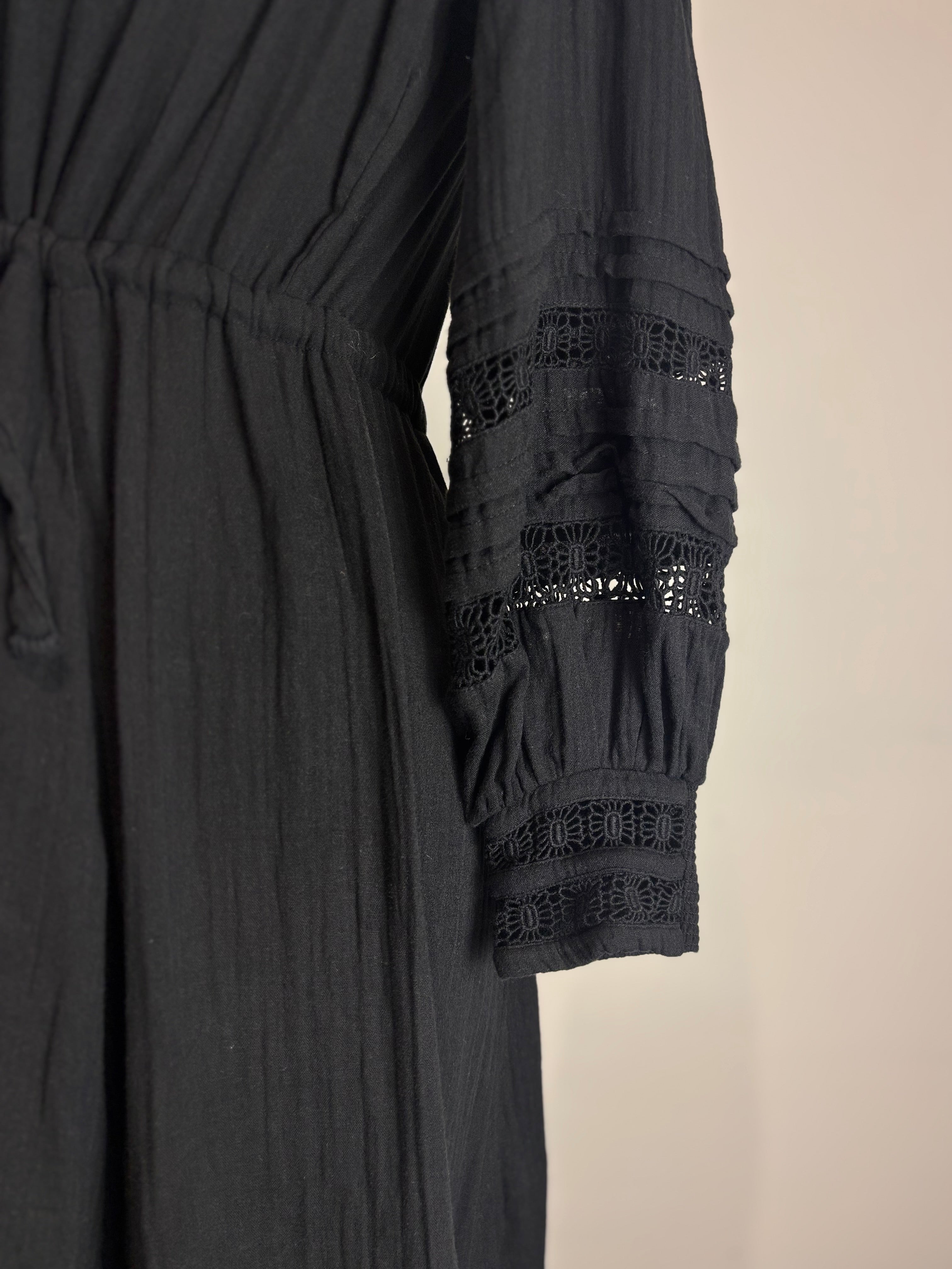 ME+EM Black Cheesecloth Drawstring Maxi Dress