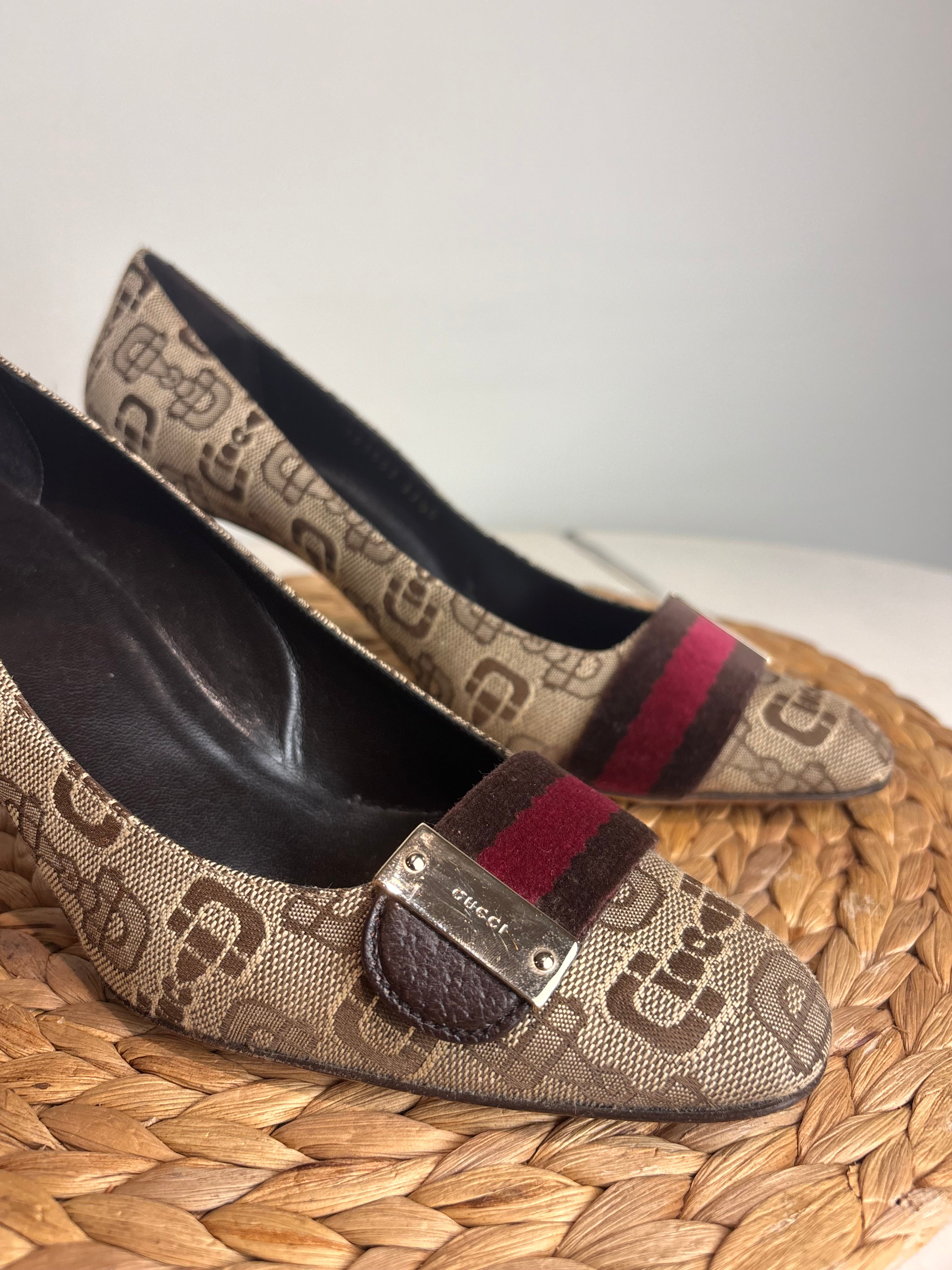 GUCCI GG Monogram Horsebit Velvet Heels