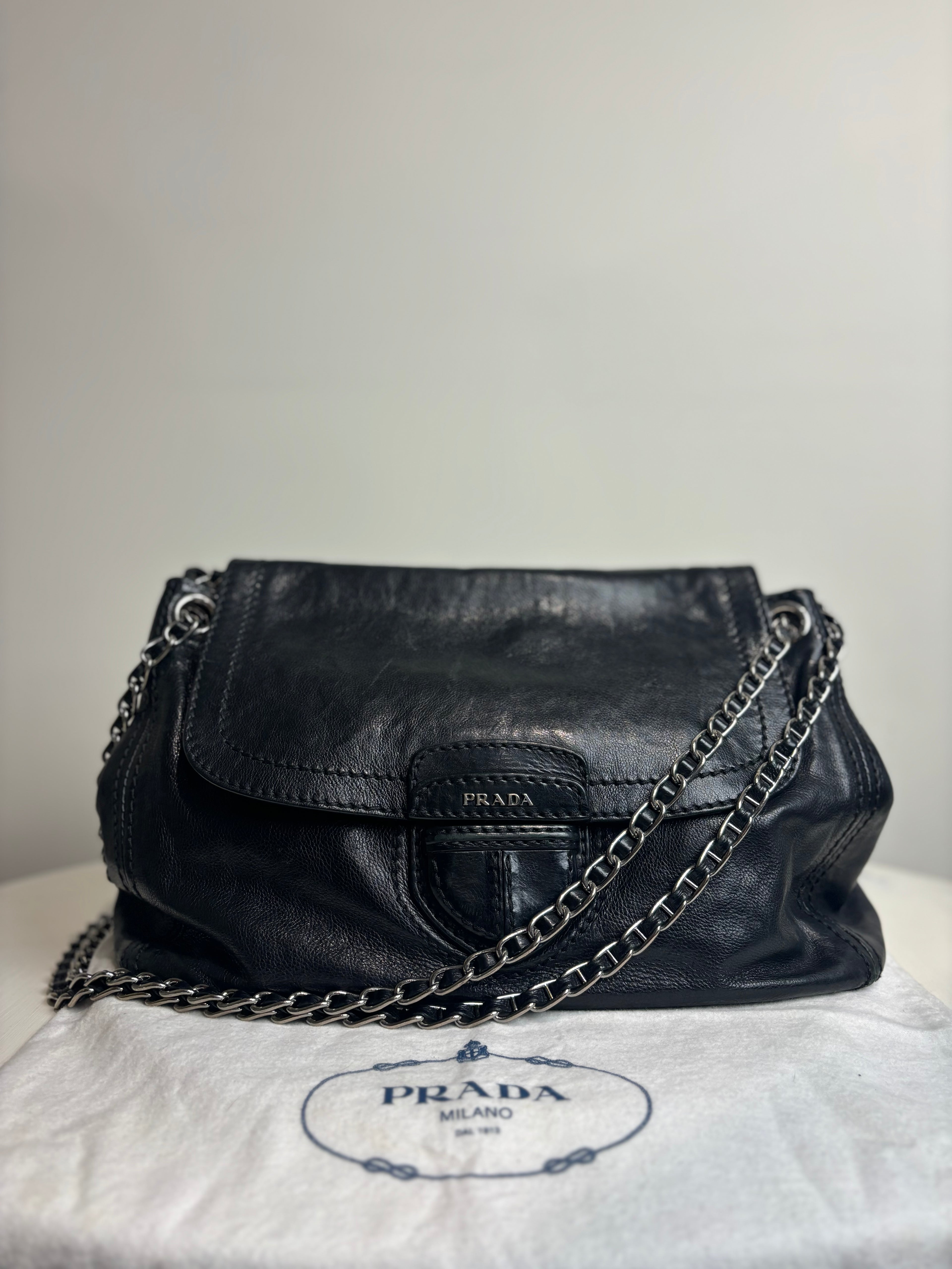 Prada Leather Flap Chain Shoulder Bag