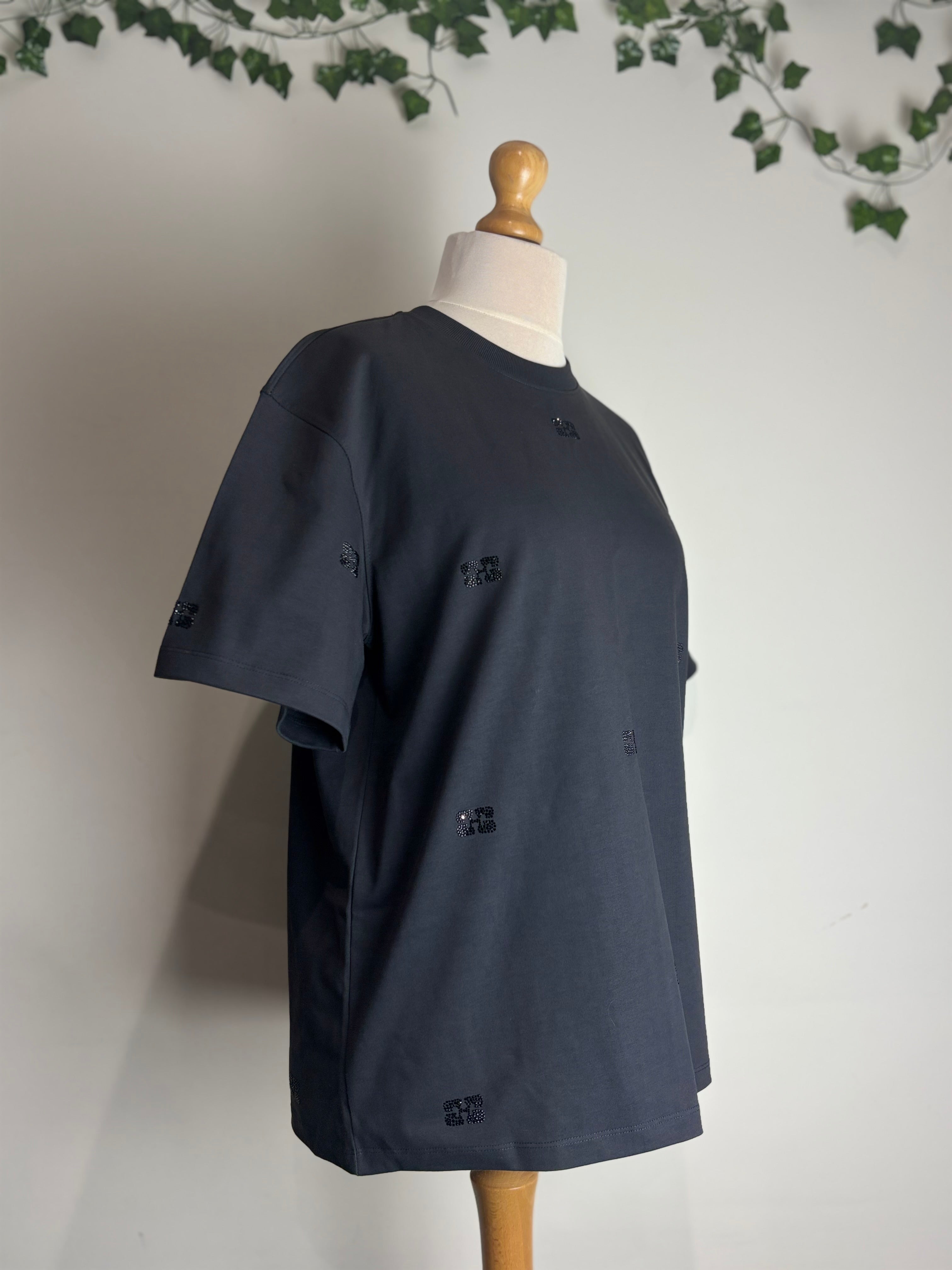 GANNI Phantom Black Logo Embellished Tee