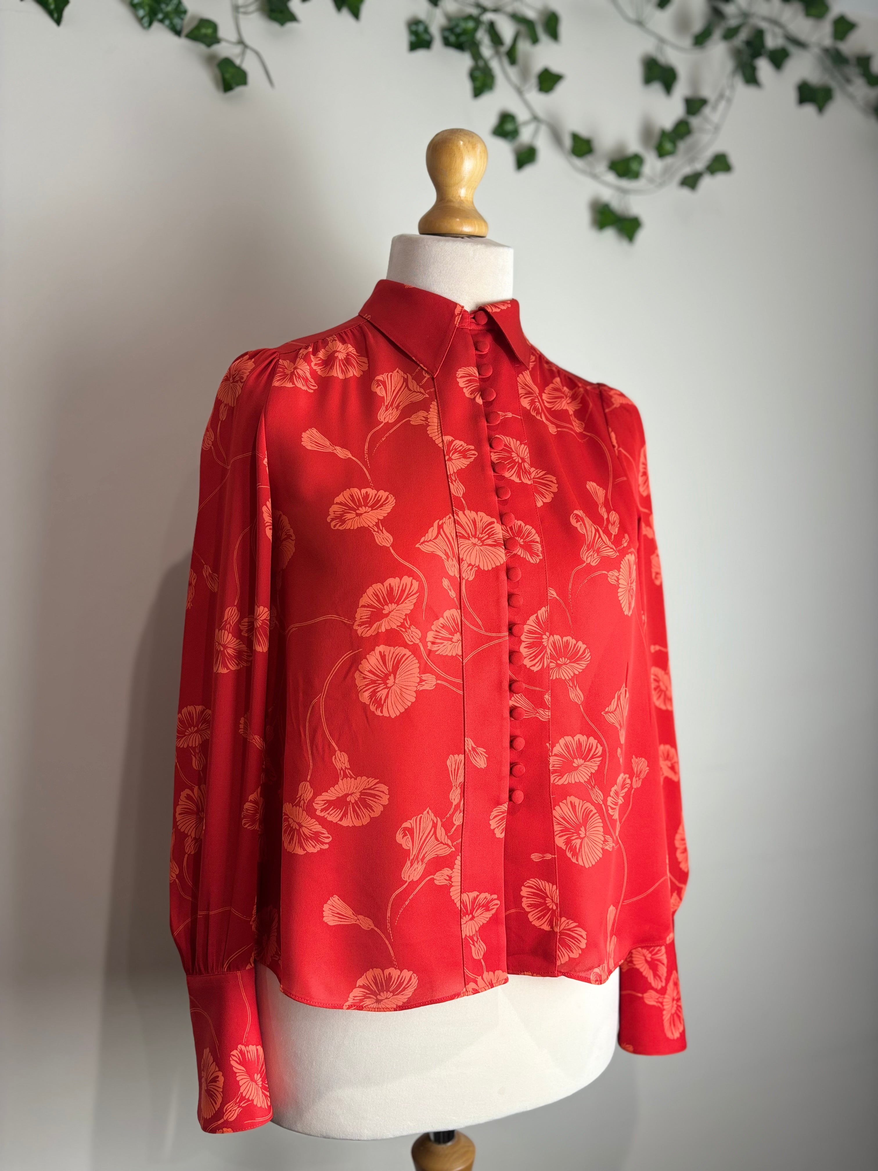 ME+EM Orange Winter Floral Print Blouse + Tie