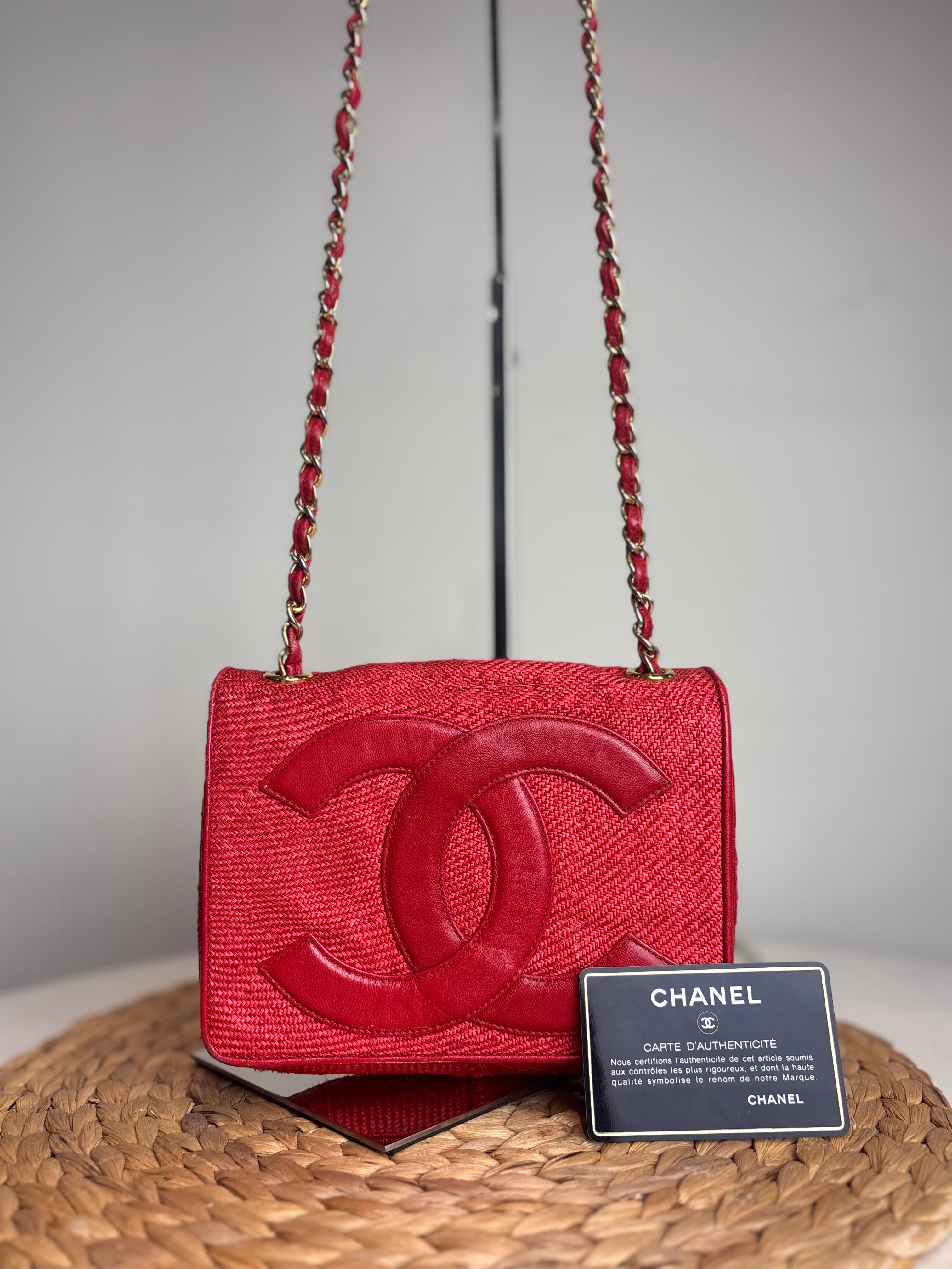Chanel Red Raffia Mania Shoulder Bag (22K-24K Gold Hardware)
