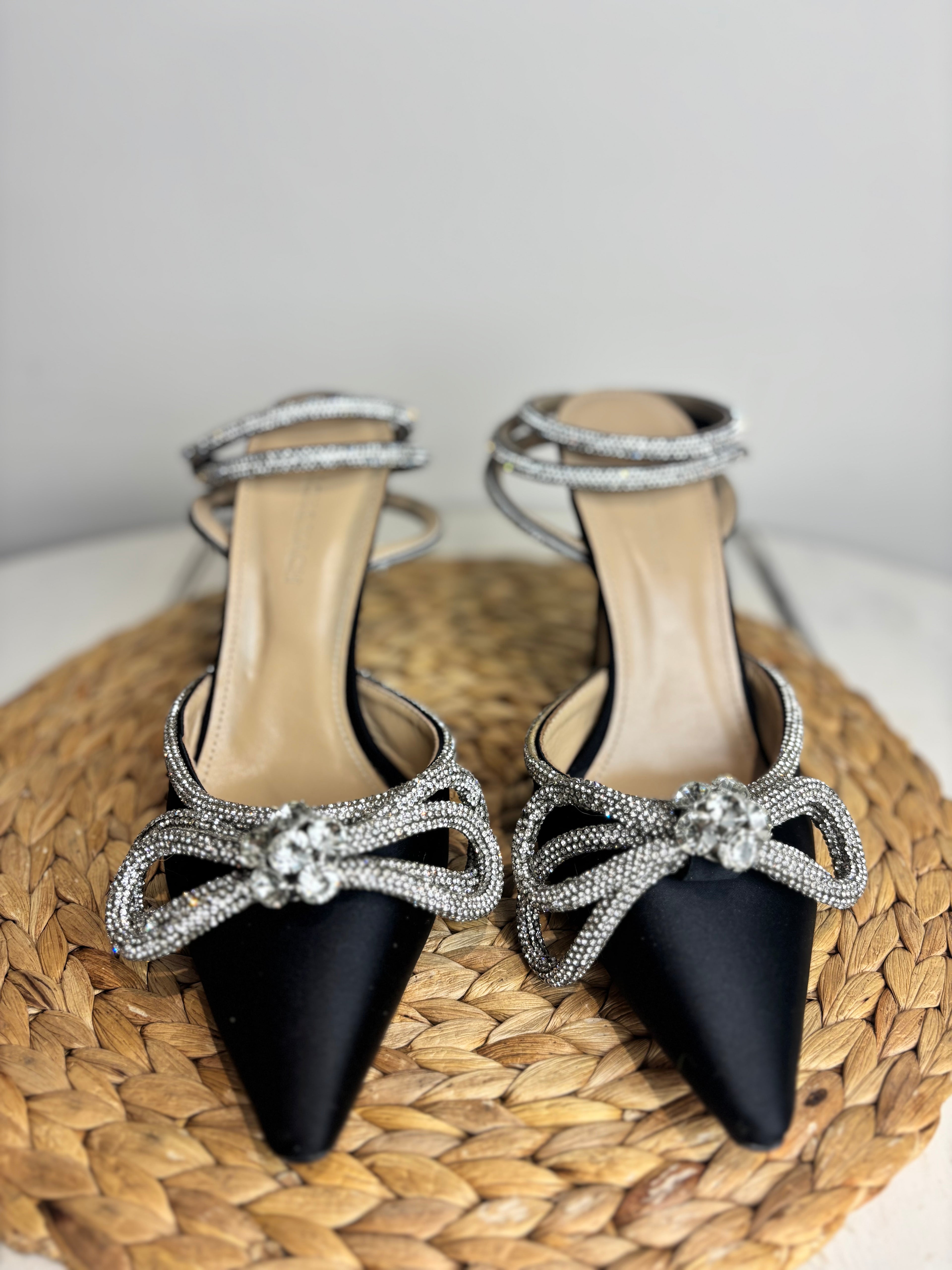 Mach & Mach Double Bow Crystal Satin Heels