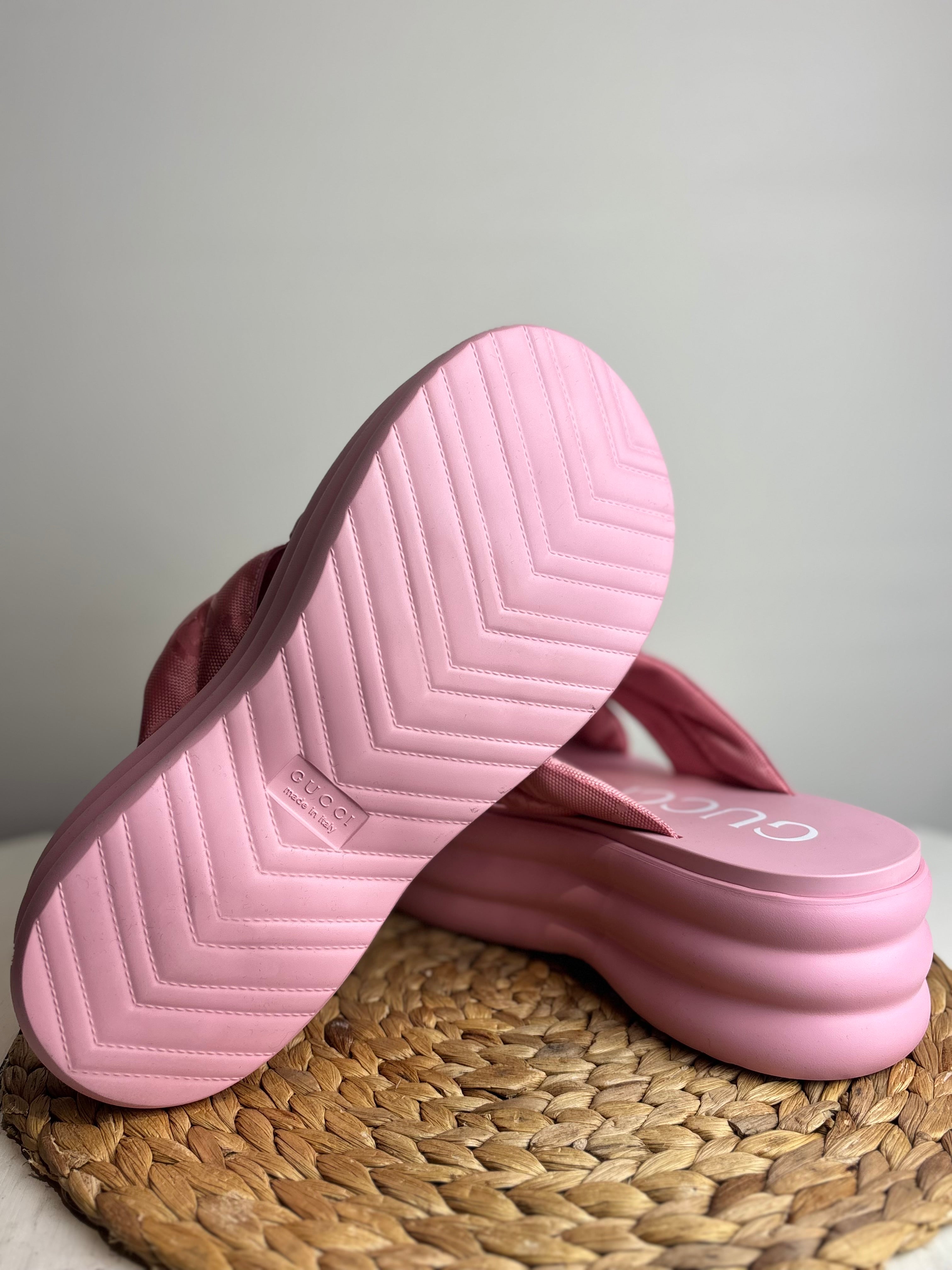 Gucci GG Jacquard Platform Pink Sliders