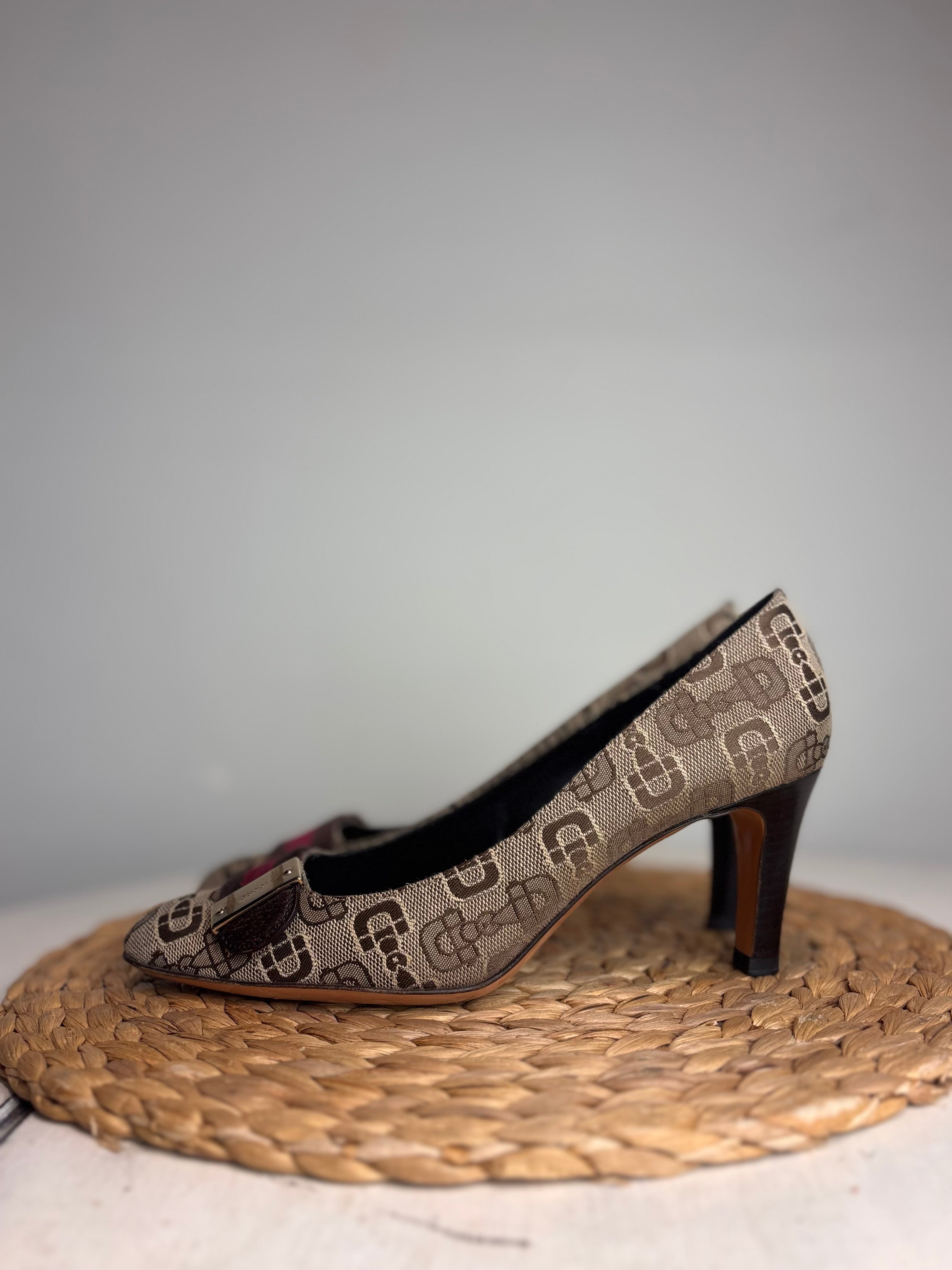 GUCCI GG Monogram Horsebit Velvet Heels