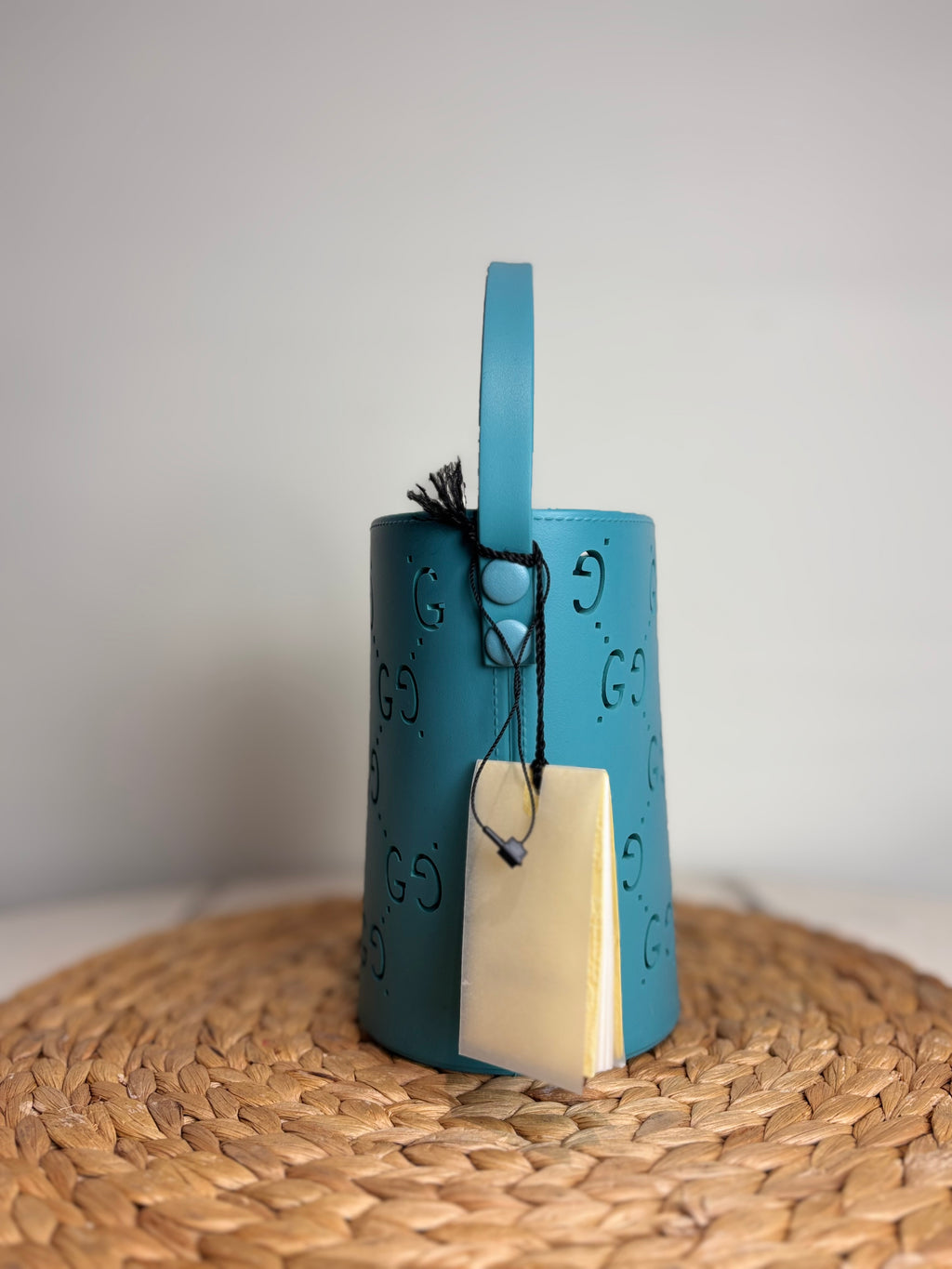 GUCCI Blue GG Perforated Rubber Bucket Bag