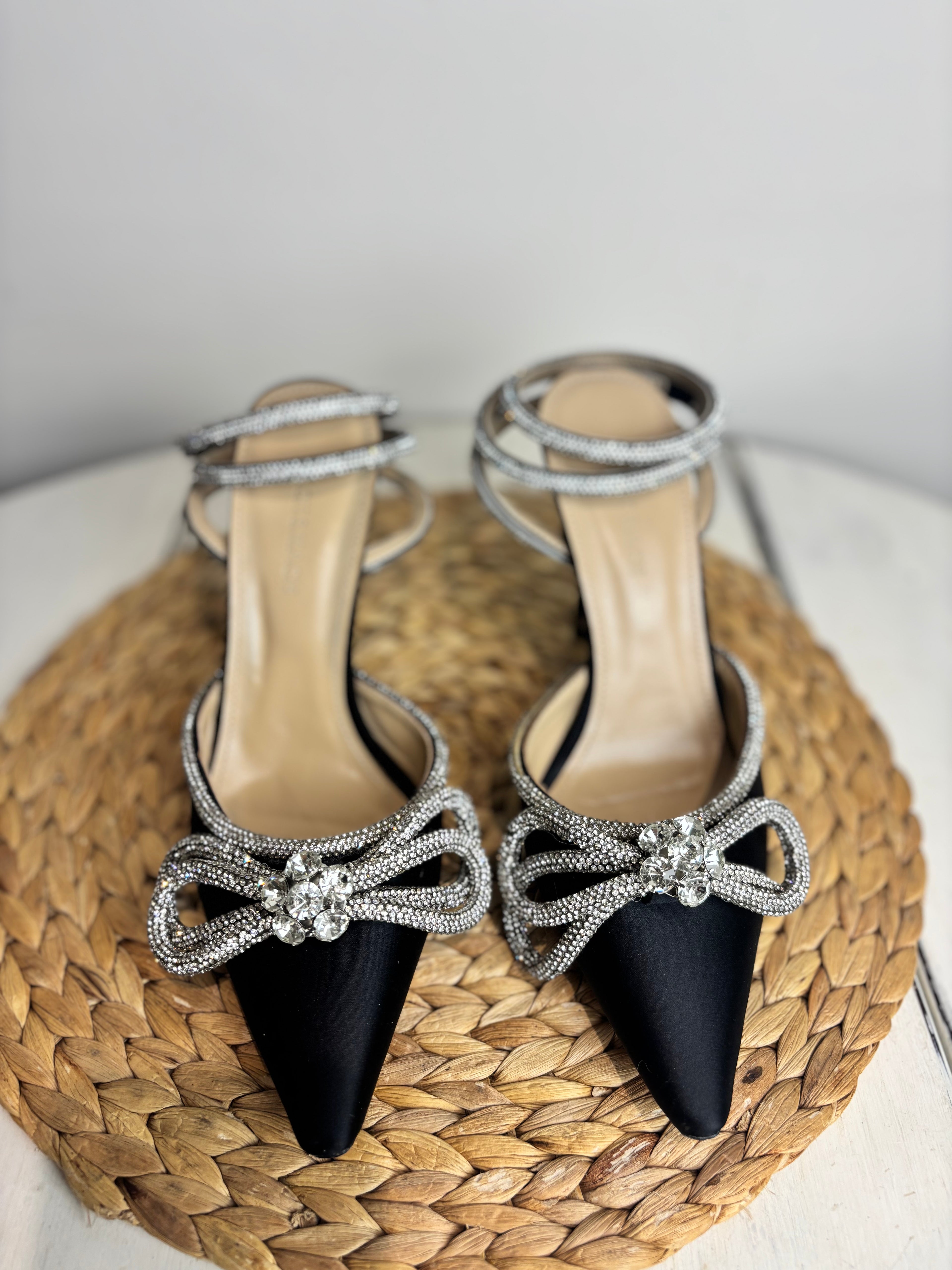 Mach & Mach Double Bow Crystal Satin Heels
