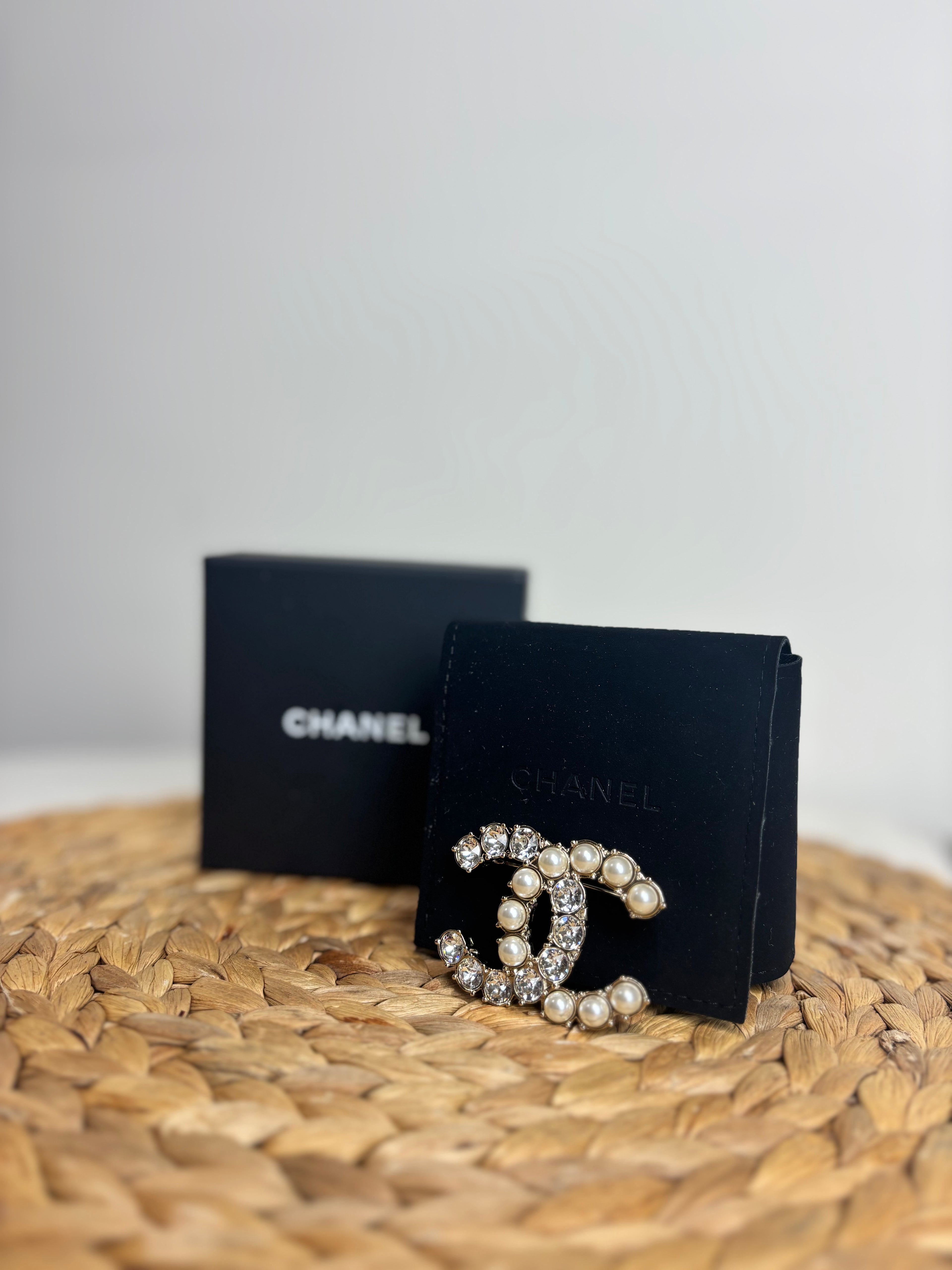 Chanel CC Large Crystal & Simulated Pearl Brooch