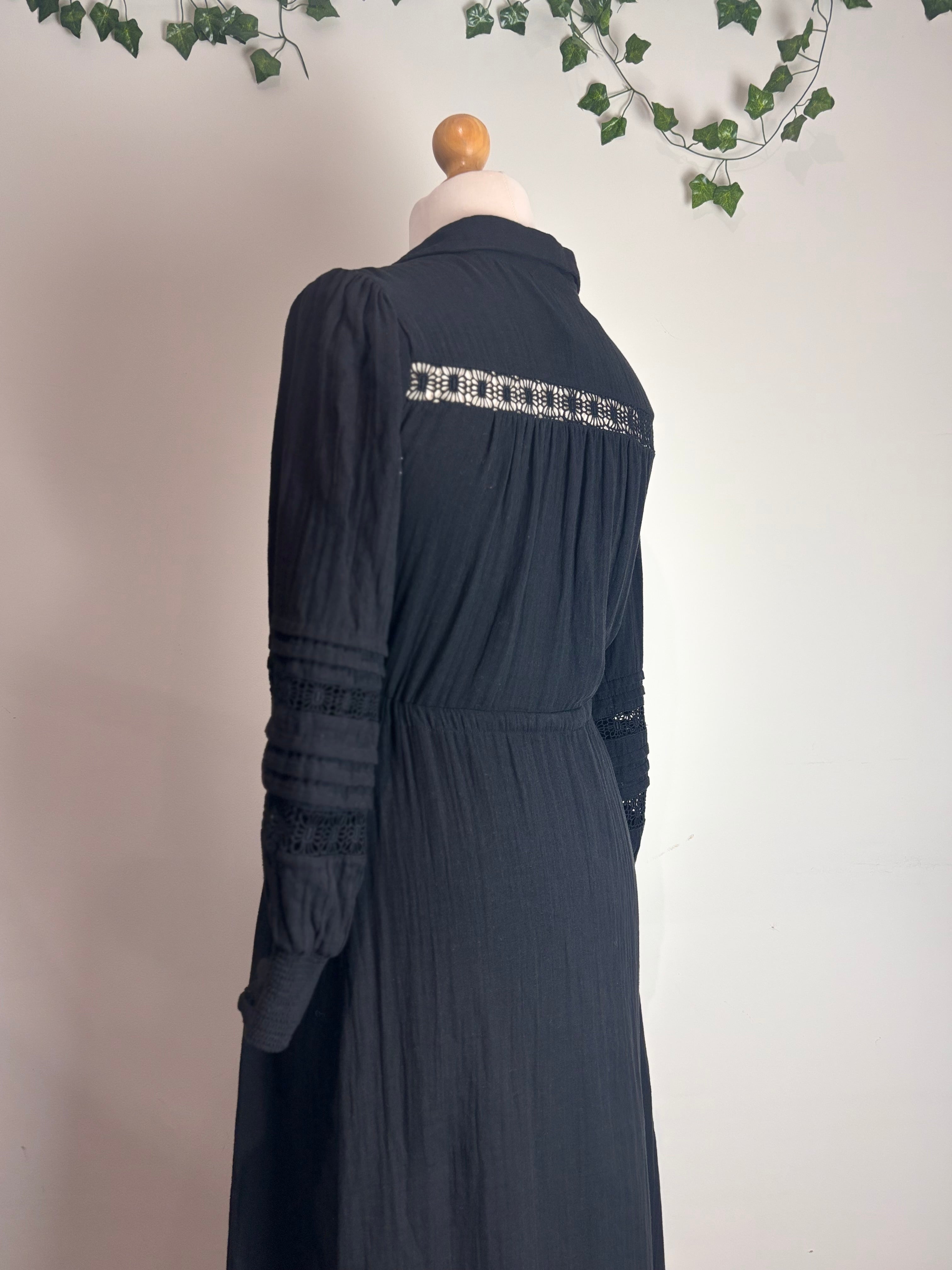 ME+EM Black Cheesecloth Drawstring Maxi Dress