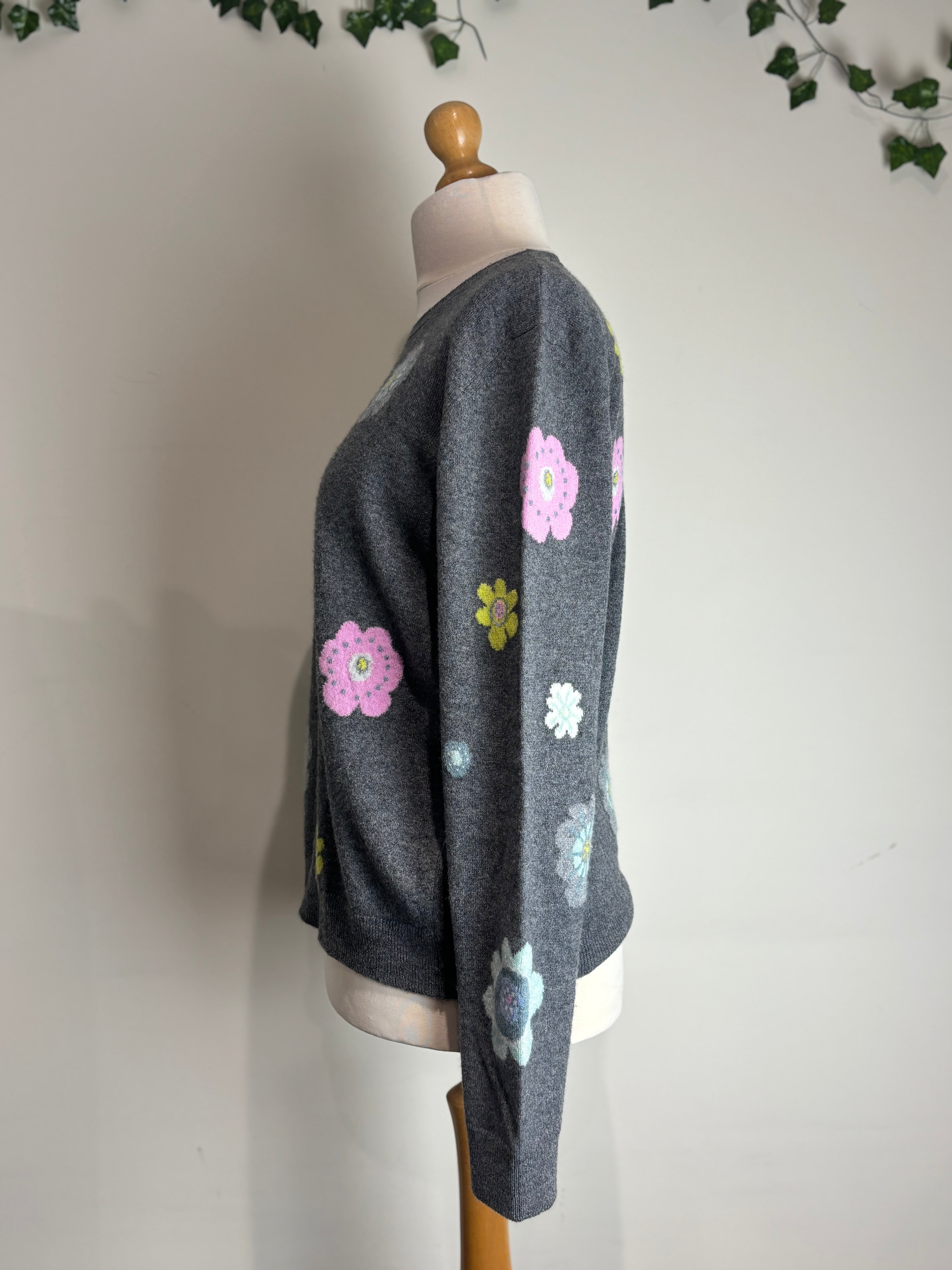 Queene & Belle Grey Flower Power Cashmere Jumper
