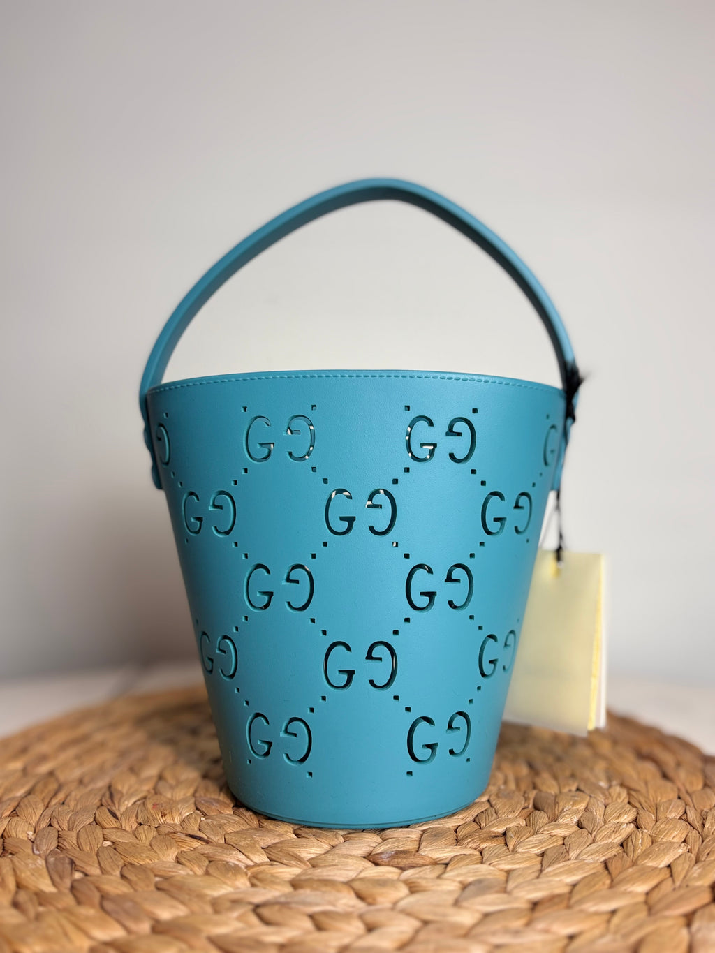 GUCCI Blue GG Perforated Rubber Bucket Bag