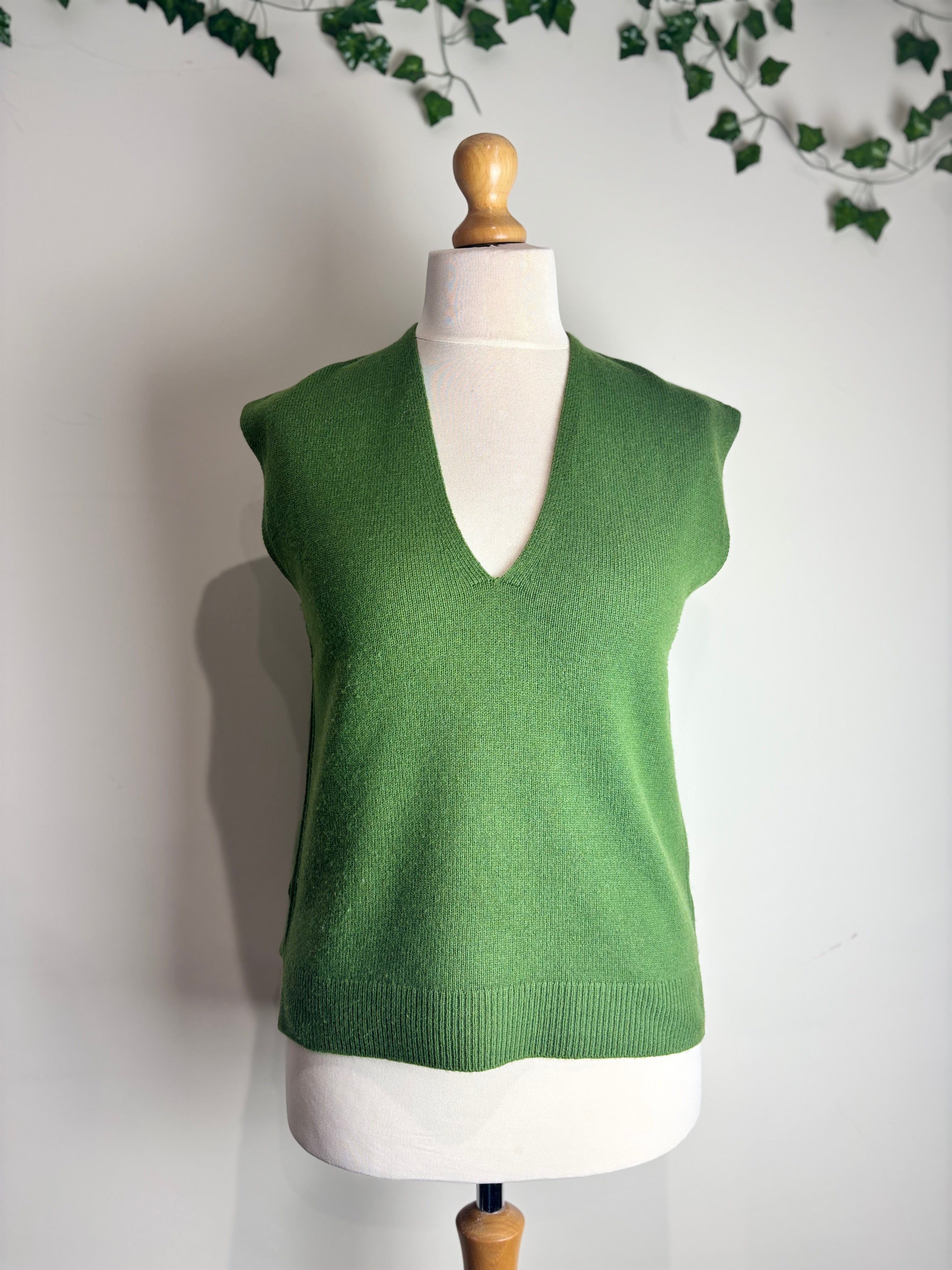 ME+EM Khaki V-Neck Wool & Cashmere Vest