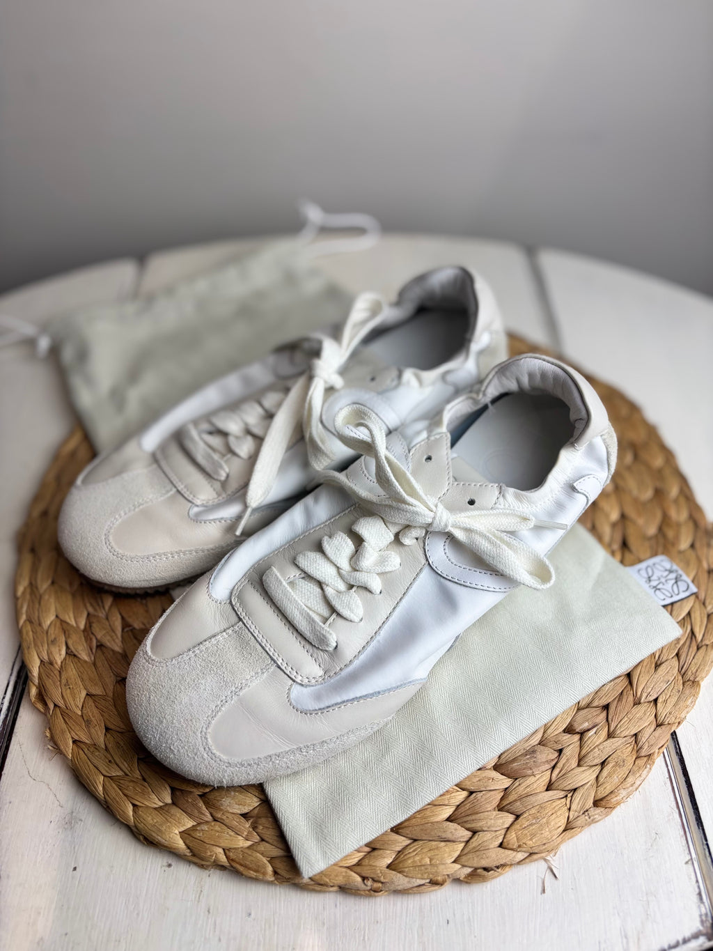 Loewe Flow Runner in White Leather & Suede