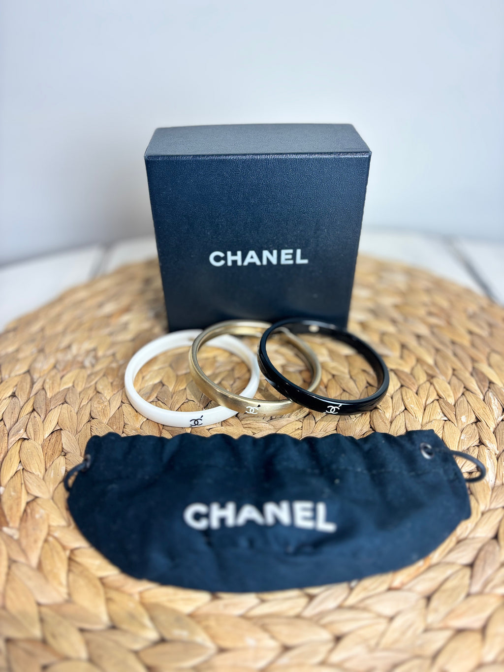 Chanel CC Resin Gold Tone Stacking Bracelets