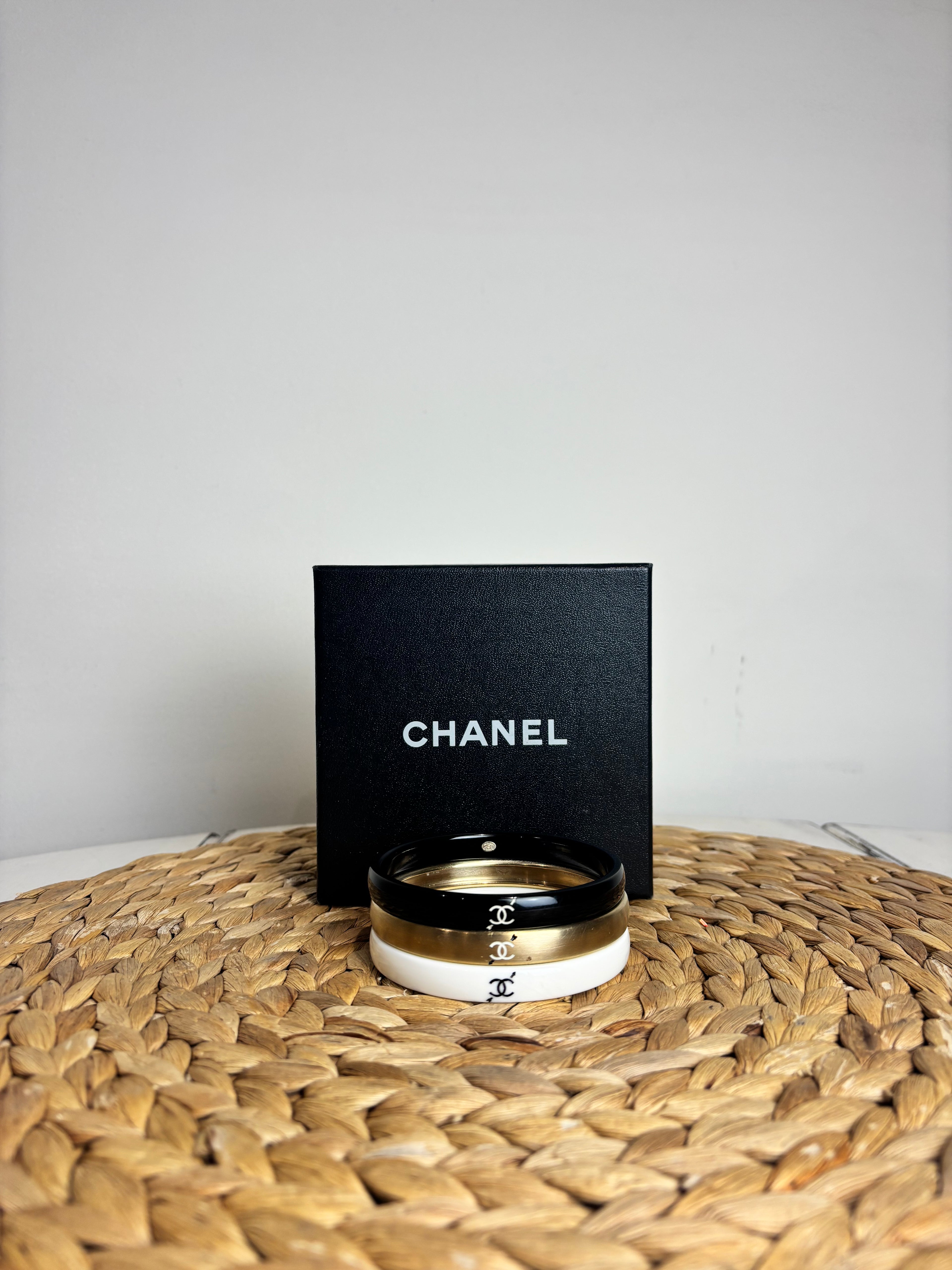 Chanel CC Resin Gold Tone Stacking Bracelets