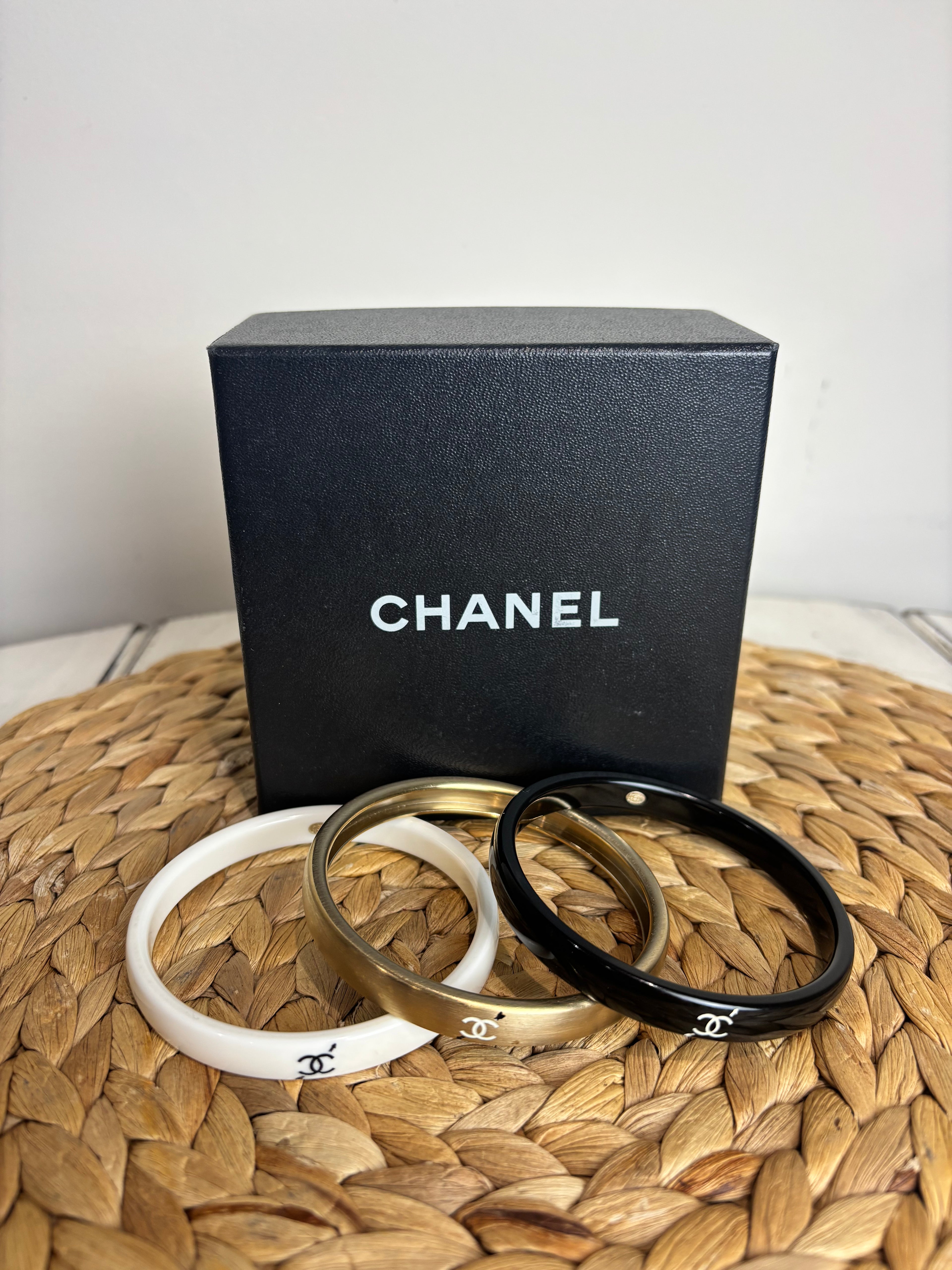 Chanel CC Resin Gold Tone Stacking Bracelets