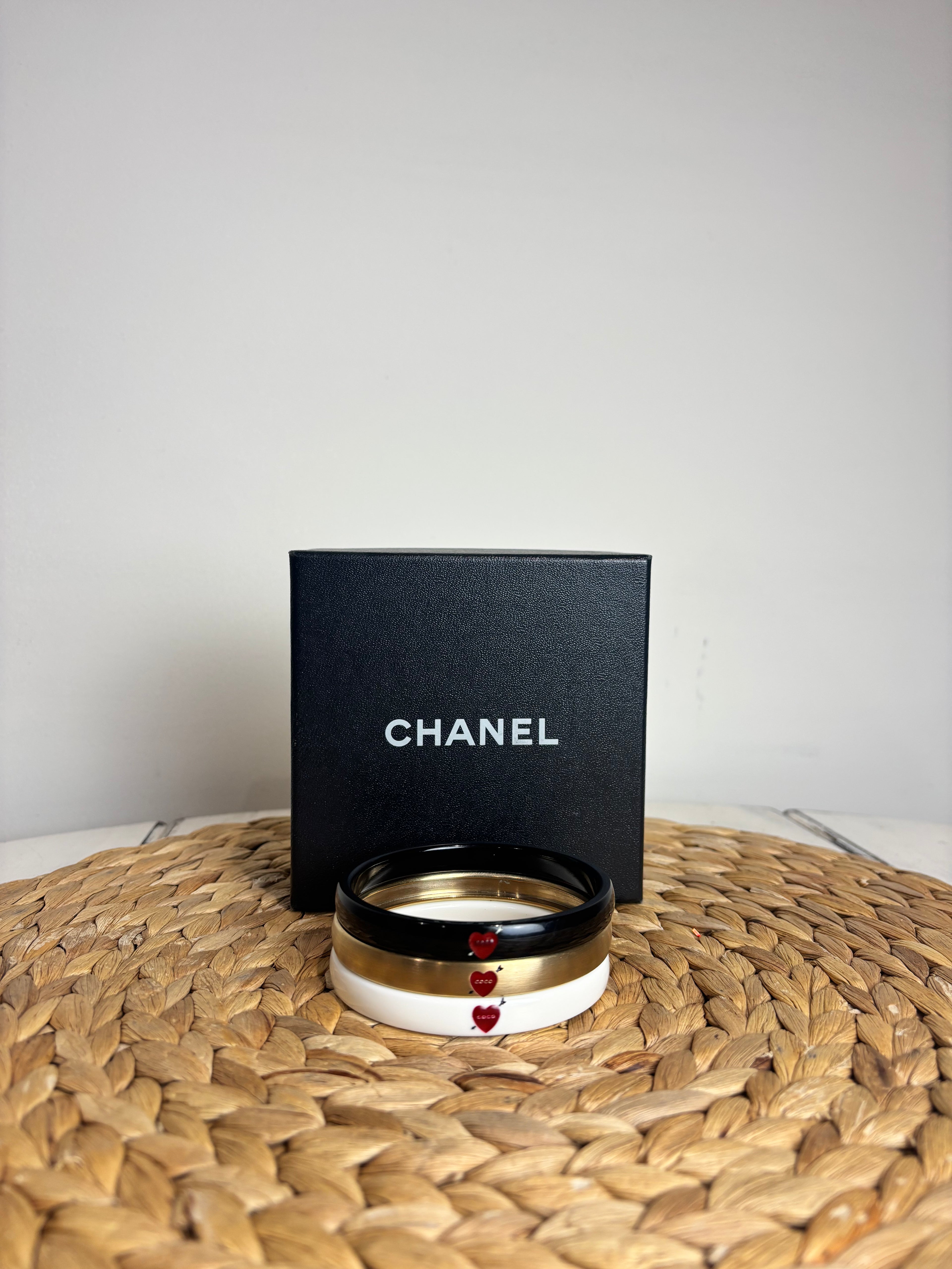 Chanel CC Resin Gold Tone Stacking Bracelets