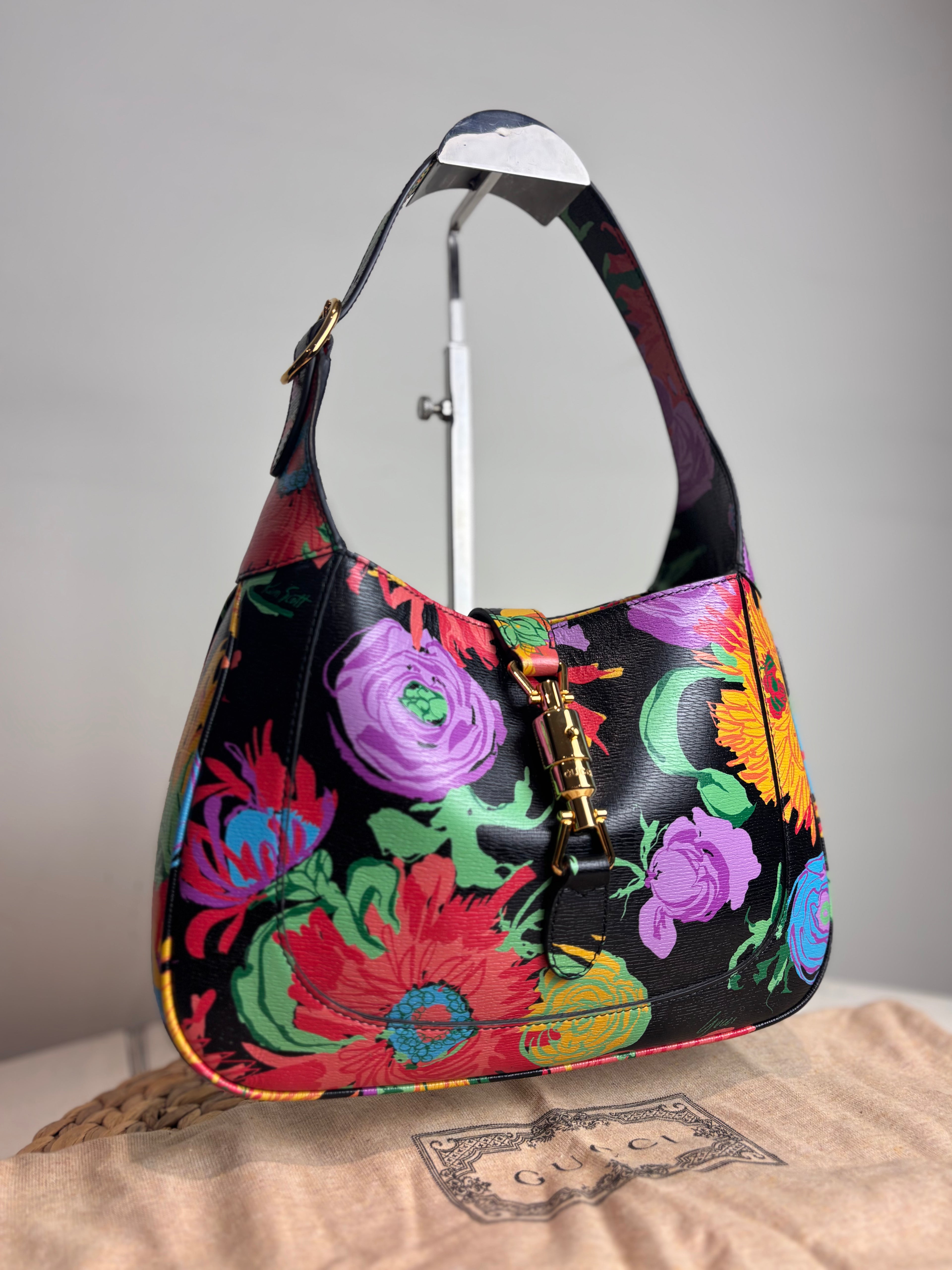 GUCCI x Ken Scott Calfskin Floral Print Jackie 1961 Crossbody Bag