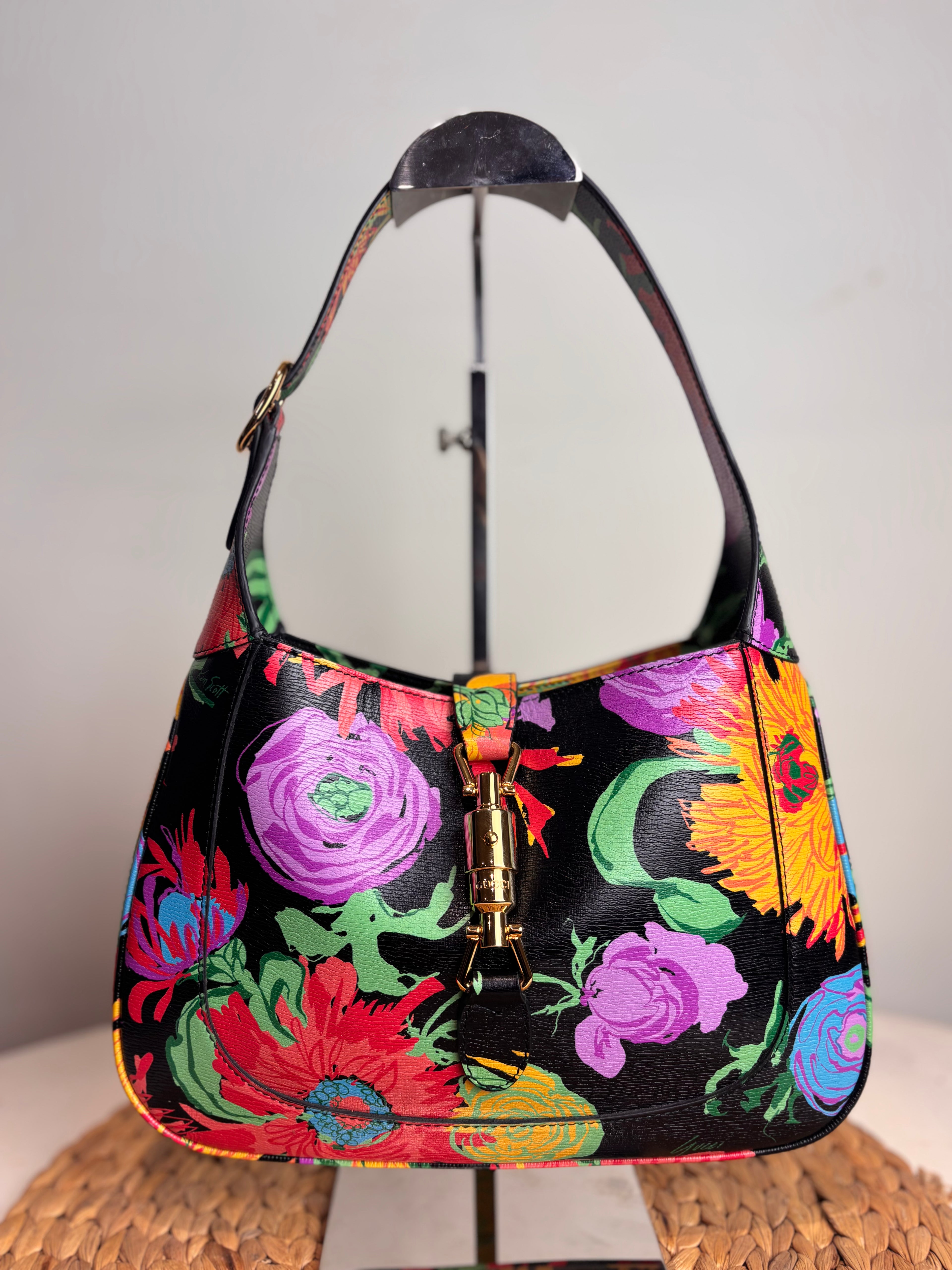 GUCCI x Ken Scott Calfskin Floral Print Jackie 1961 Crossbody Bag