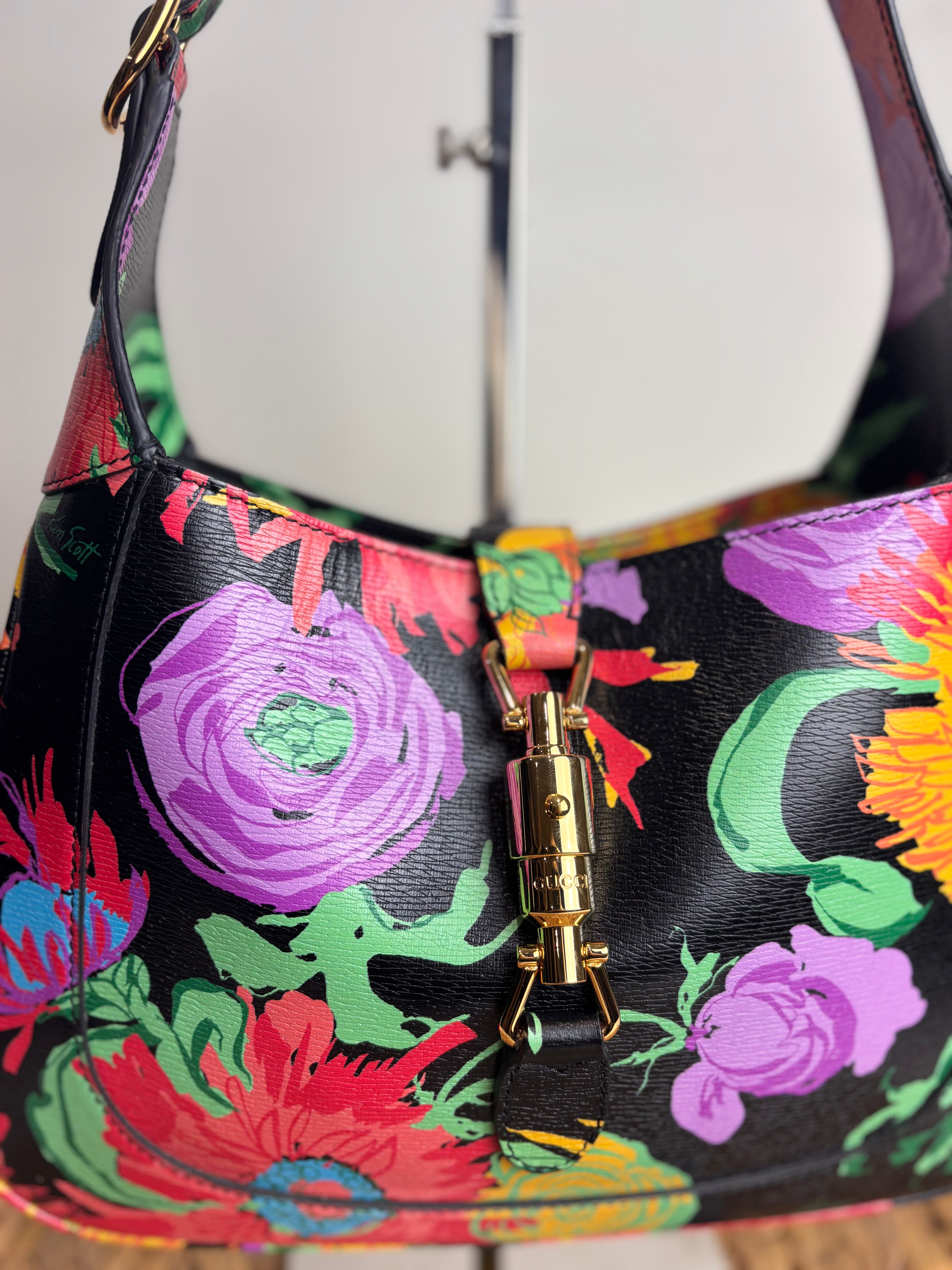 GUCCI x Ken Scott Calfskin Floral Print Jackie 1961 Crossbody Bag