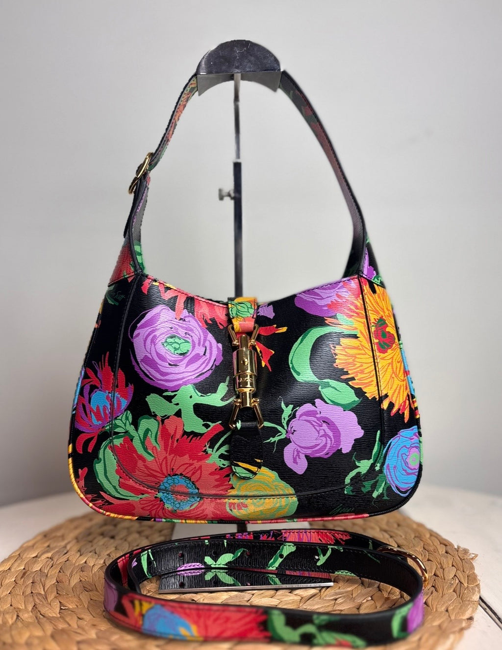 GUCCI x Ken Scott Calfskin Floral Print Jackie 1961 Crossbody Bag