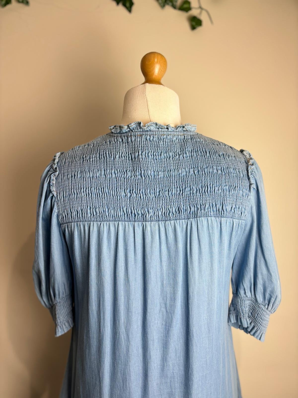 ME+EM Ruched Cotton-Chambray Midi Dress