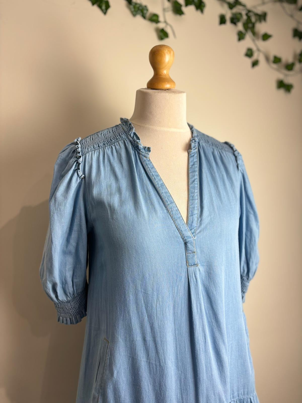 ME+EM Ruched Cotton-Chambray Midi Dress