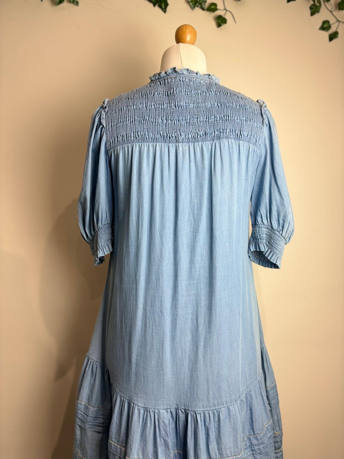 ME+EM Ruched Cotton-Chambray Midi Dress